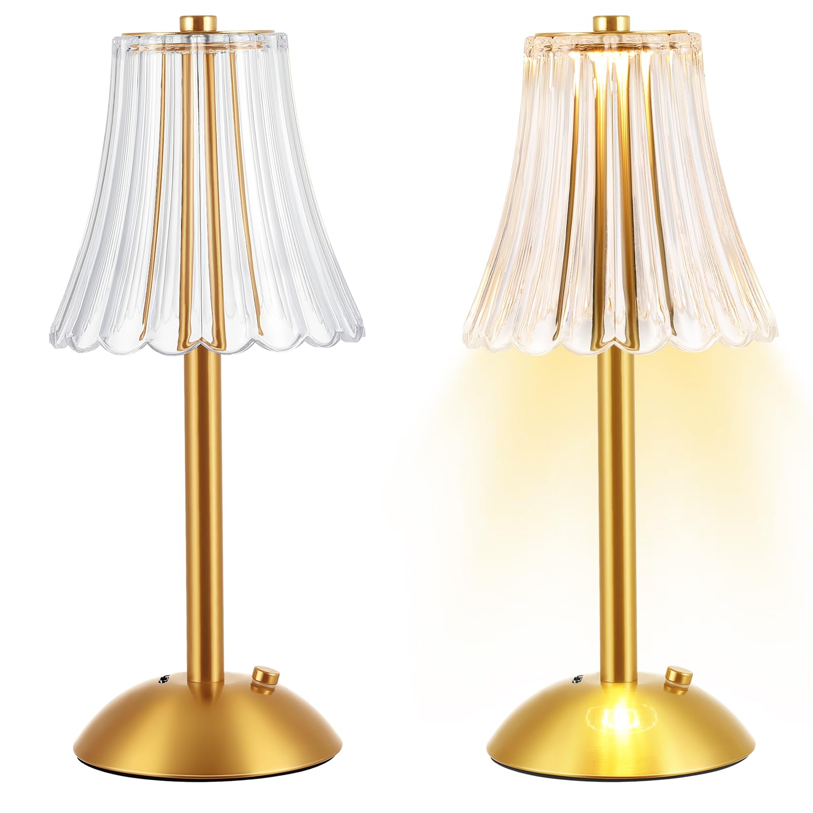 Liliful 2 Pcs LED Portable Cordless Gold Table Lamp Touch Battery Operated Rechargeable Desk Lamp 3 Color Dimmable for Bedroom L