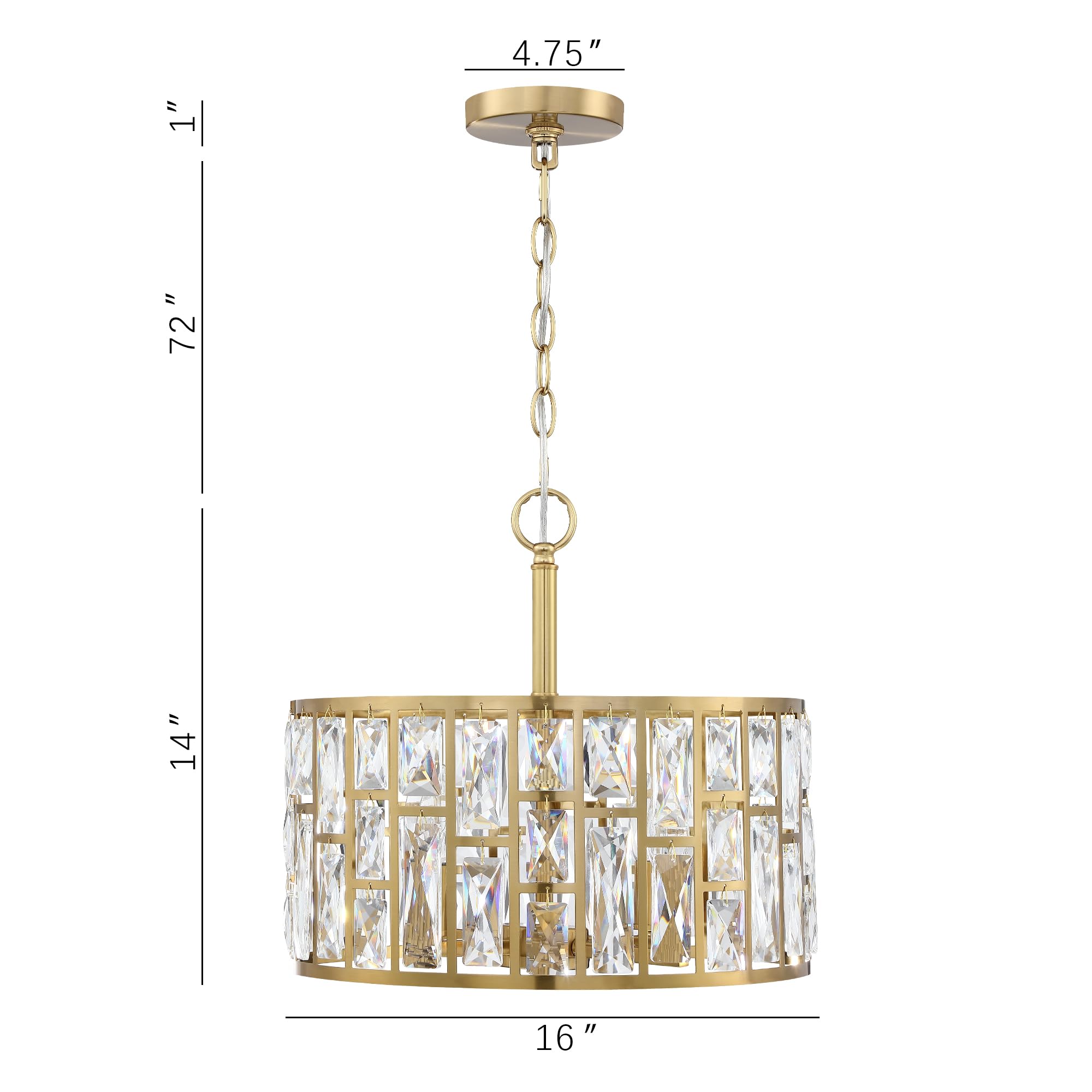 MEXO Farmhouse Crystal Chandelier - Gold 4-Light Pendant, Model 1006CH-GD for Kitchen, Dining, Bedroom, Hallway