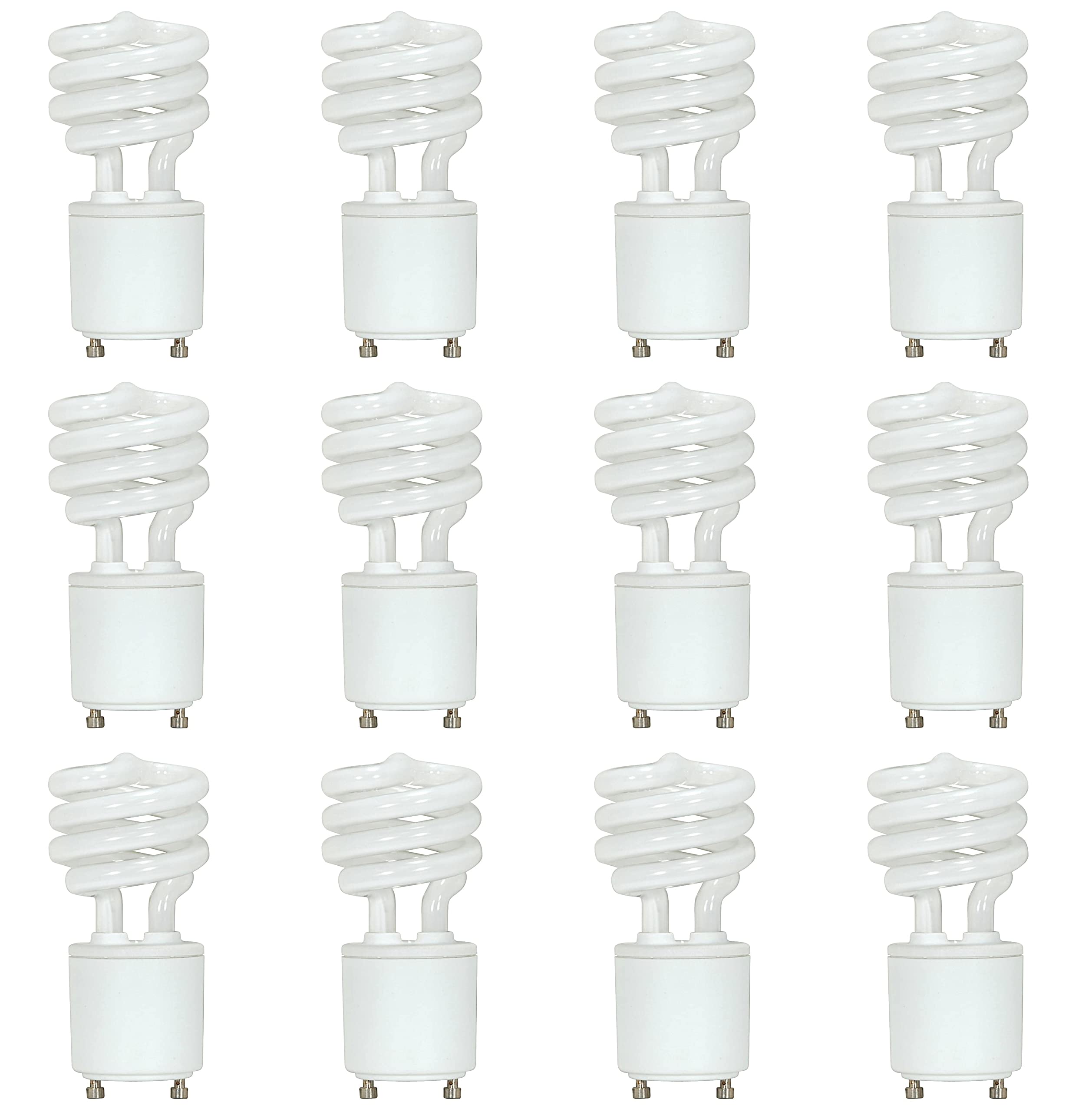 Satco T2 Mini-Spiral CFL Light Bulb, 13 Watts, 2700K, Bi-Pin/GU24 Base, White, 12 Pack, Model S8203-12