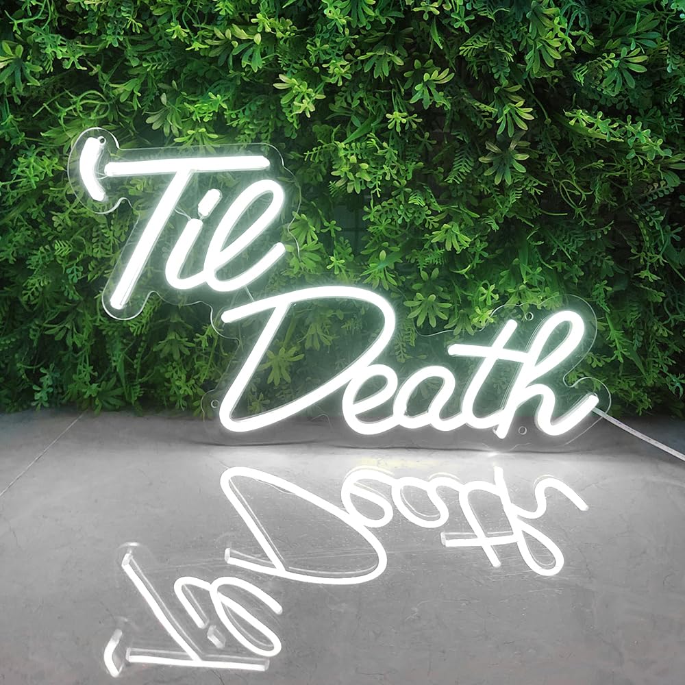 Jxin Til Death Neon Sign For Wall Decor  Til Death Led Neon Light Signs For Wedding Engagement Birthday Anniversary Proposal Party Bedroom Office  Wedding Gifts For Loved Ones  16X9 White