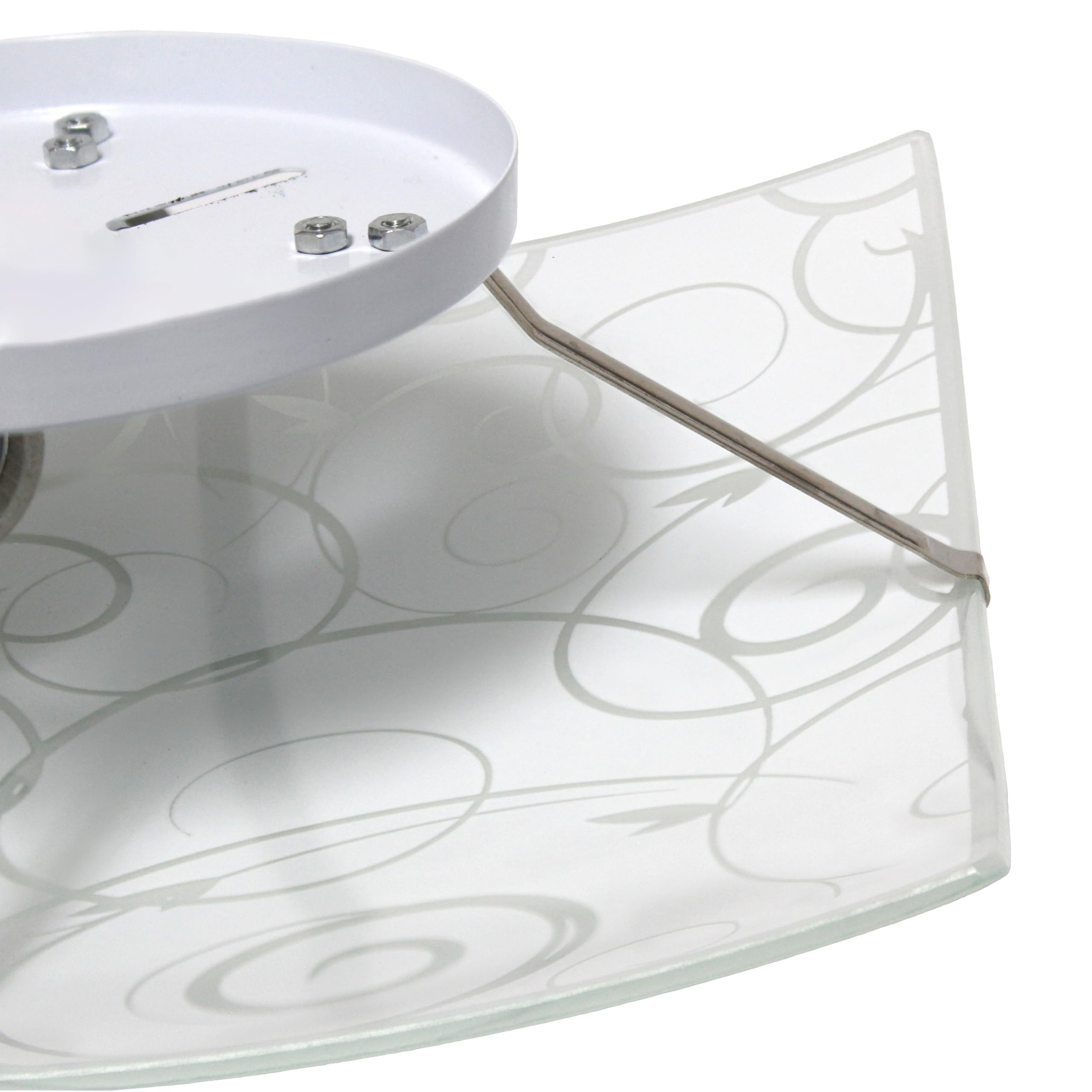 Simple Designs Fm3001-Wht Square Flushmount Ceiling Light, White Glass, 9.87X9.87X3.25 Inches, Scroll Swirl Design