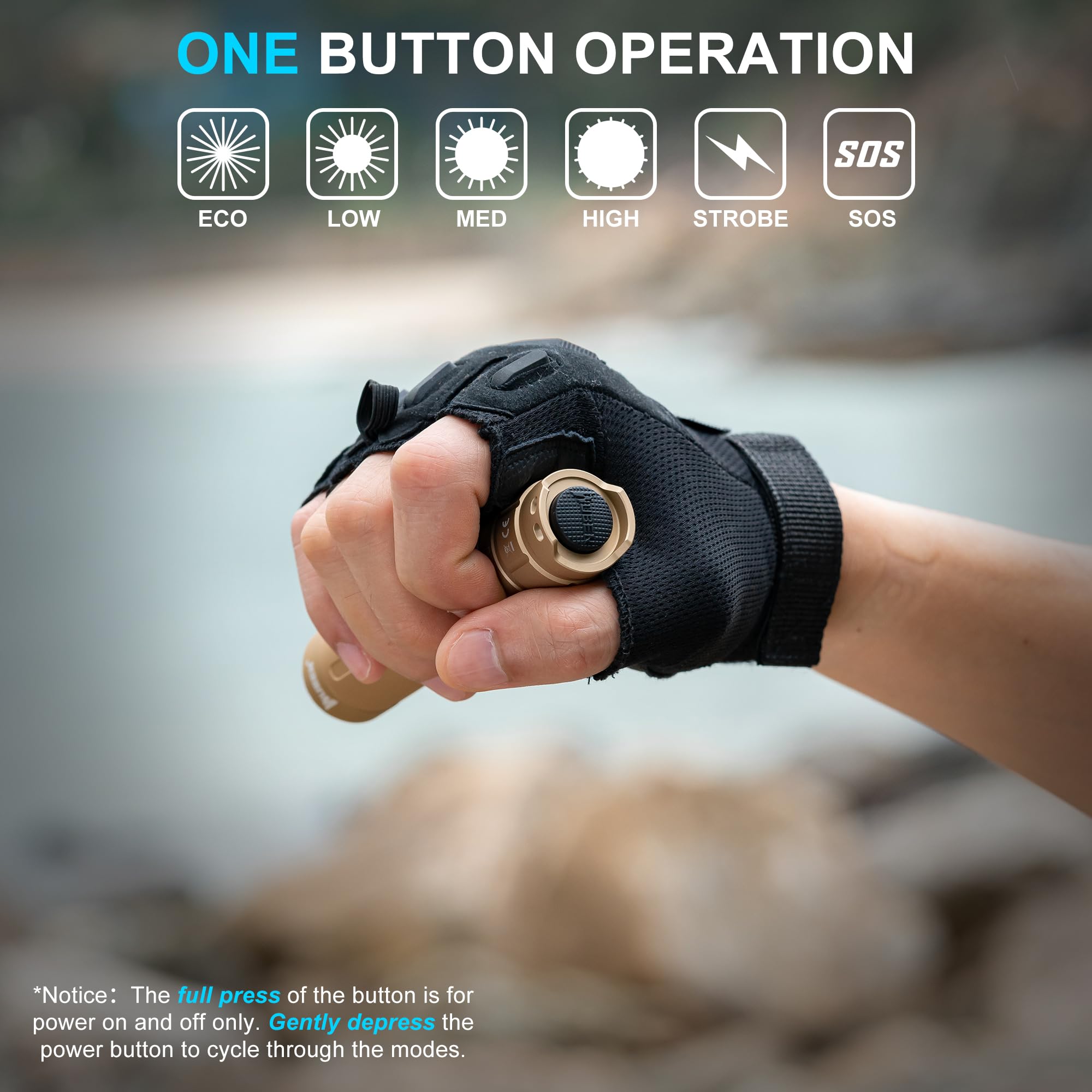 WUBEN C3 1200 Lumens Tactical Flashlight, Rechargeable, IP68 Waterproof, Khaki, Aluminum, 6 Modes, Ideal for Camping & Emergencies