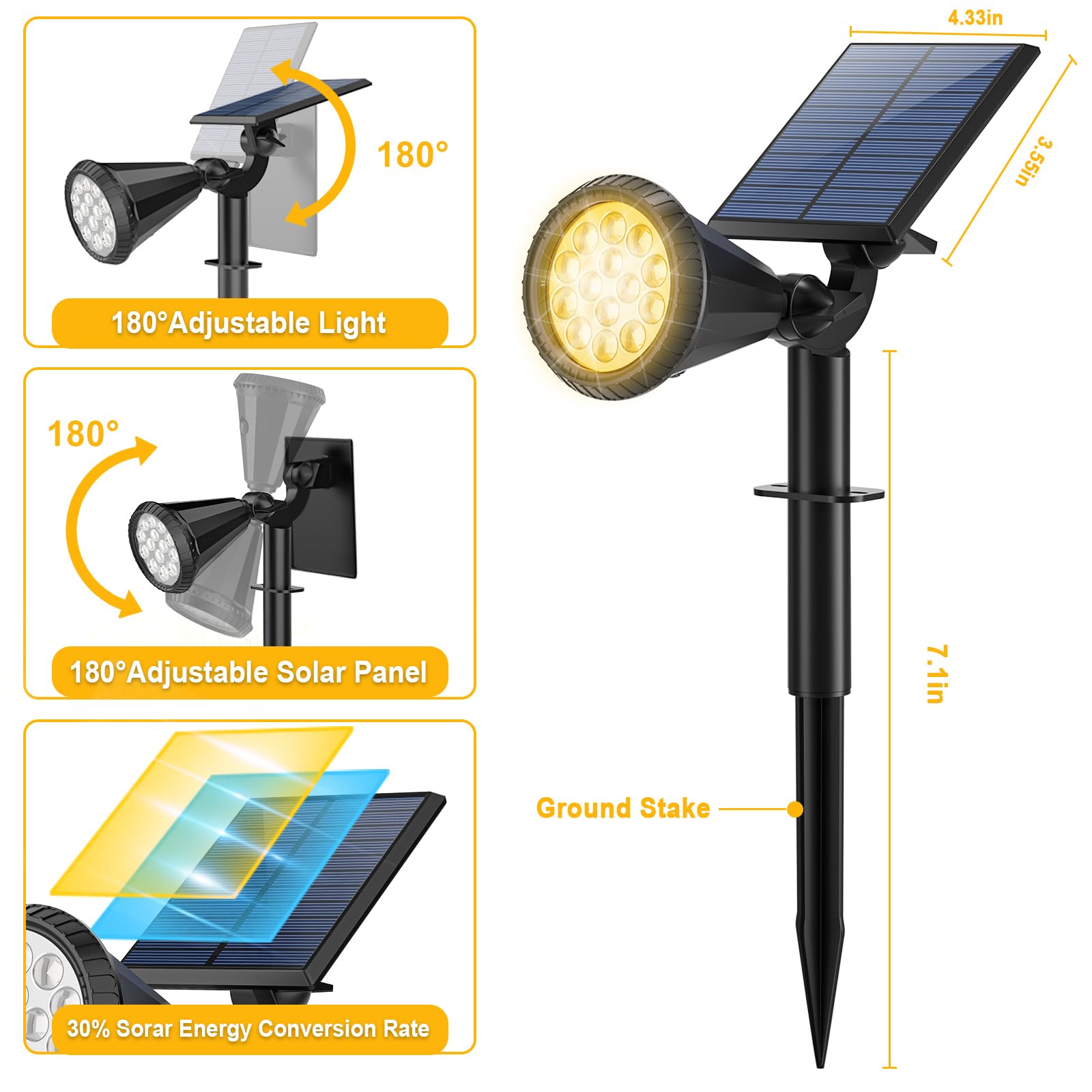 Welalo Solar Spot Lights Outdoor Waterproof For Flag, [6 Pack/4 Modes] Landscape Spotlights 180 Adjustable Solar Powered Lights