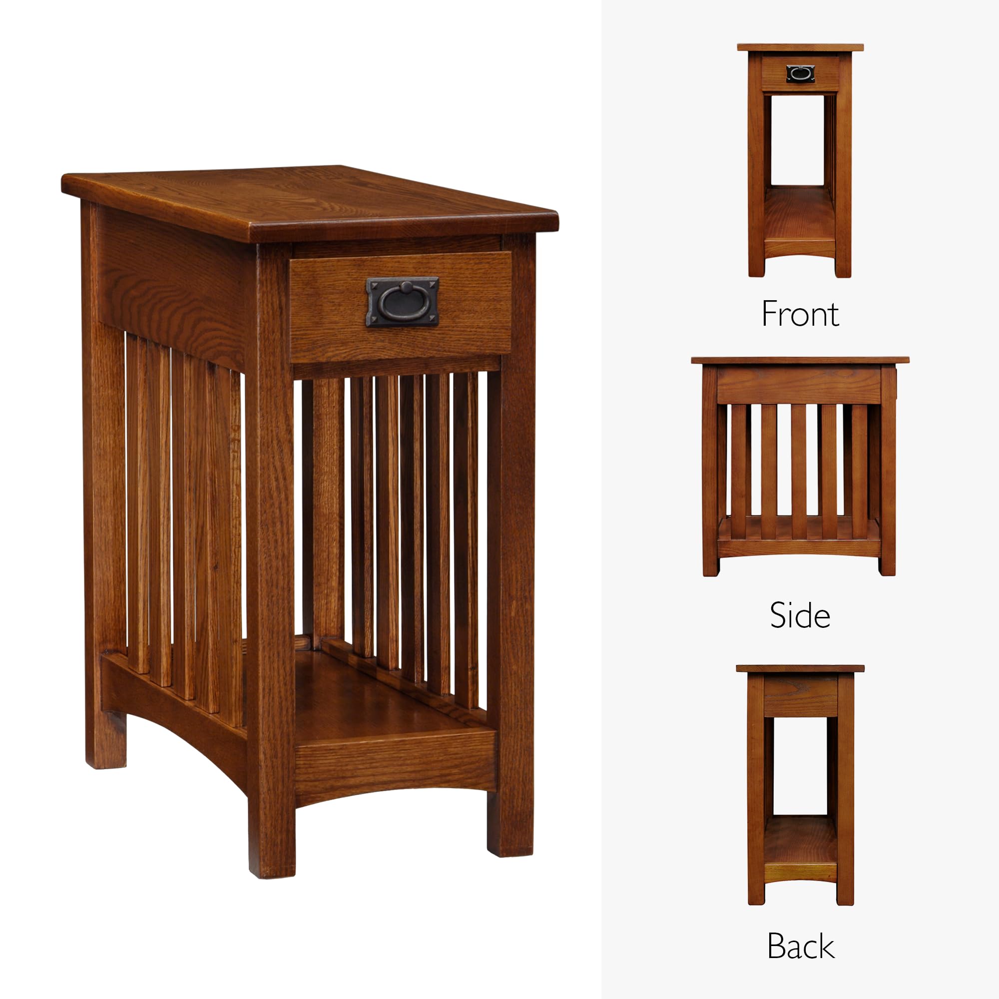 Leick Home Mission Impeccable Coffee Table, Solid Wood with 2 Drawers & Shelf, Medium Oak Finish, Blackened Hardware, Slatted Si