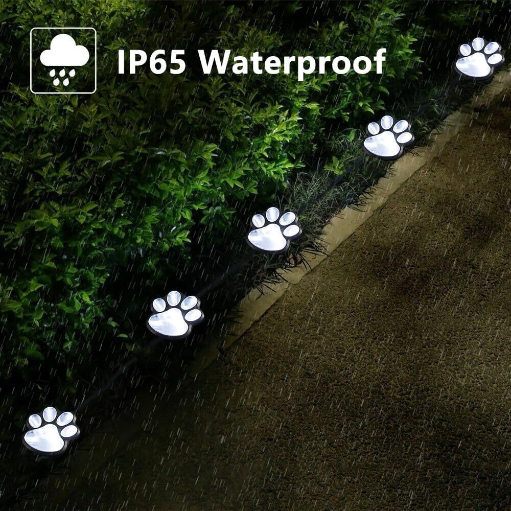 Blunem Paw Print Solar Lights - Outdoor Garden Decoration Waterproof, Cat Dog Animal Lights (Set Of 4), Pet Cemetery Solar Light