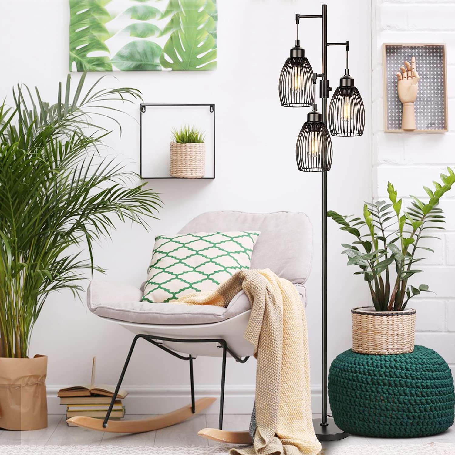 68 Dimmable Floor Lamp, 3 X 800Lm Led Edison Bulbs Included, Industrial Floor Lamps For Living Room, Rustic Tall Lamps Standing