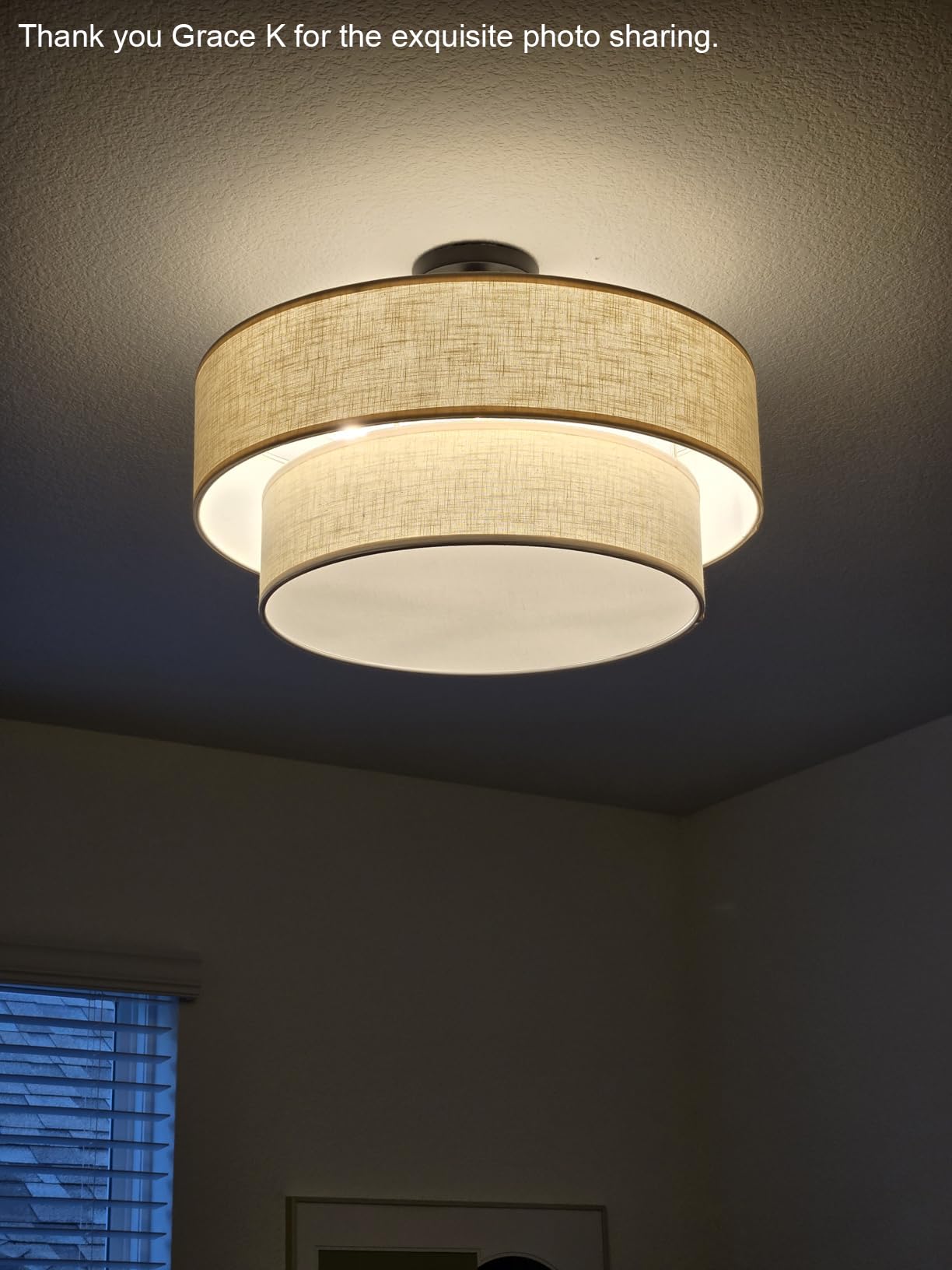 Dolaimi House 5 Light Semi Flush Mount,Close To Ceiling Light Fixture,Linen Fabric Shade Black Finish 22 Inch Semi Flush Drum Li