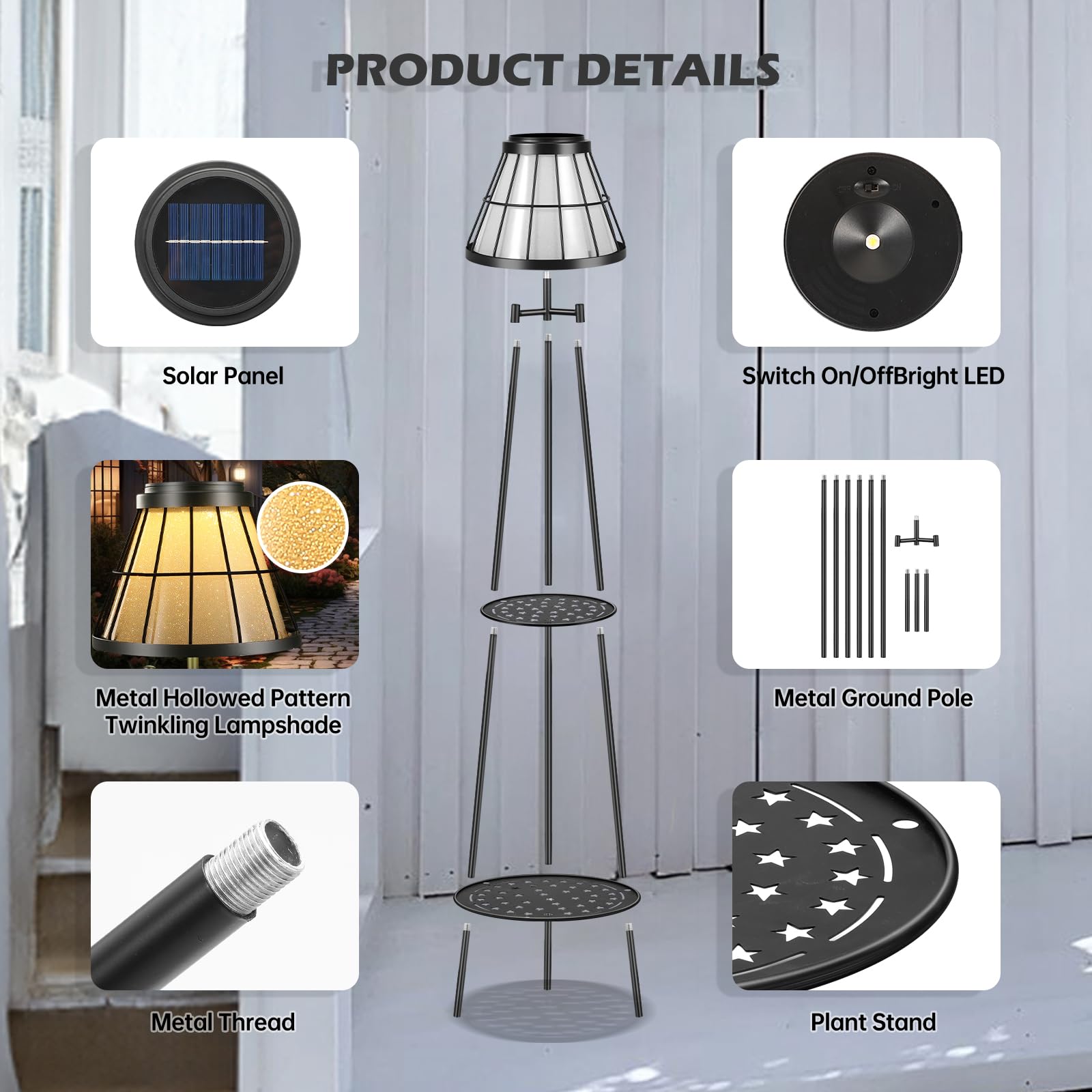 2 Pack Solar Lights Outdoor With Plant Stands, Solar Floor Lamp Metal Tripod Patio Lights For Garden Yard Pathway Driveway Front