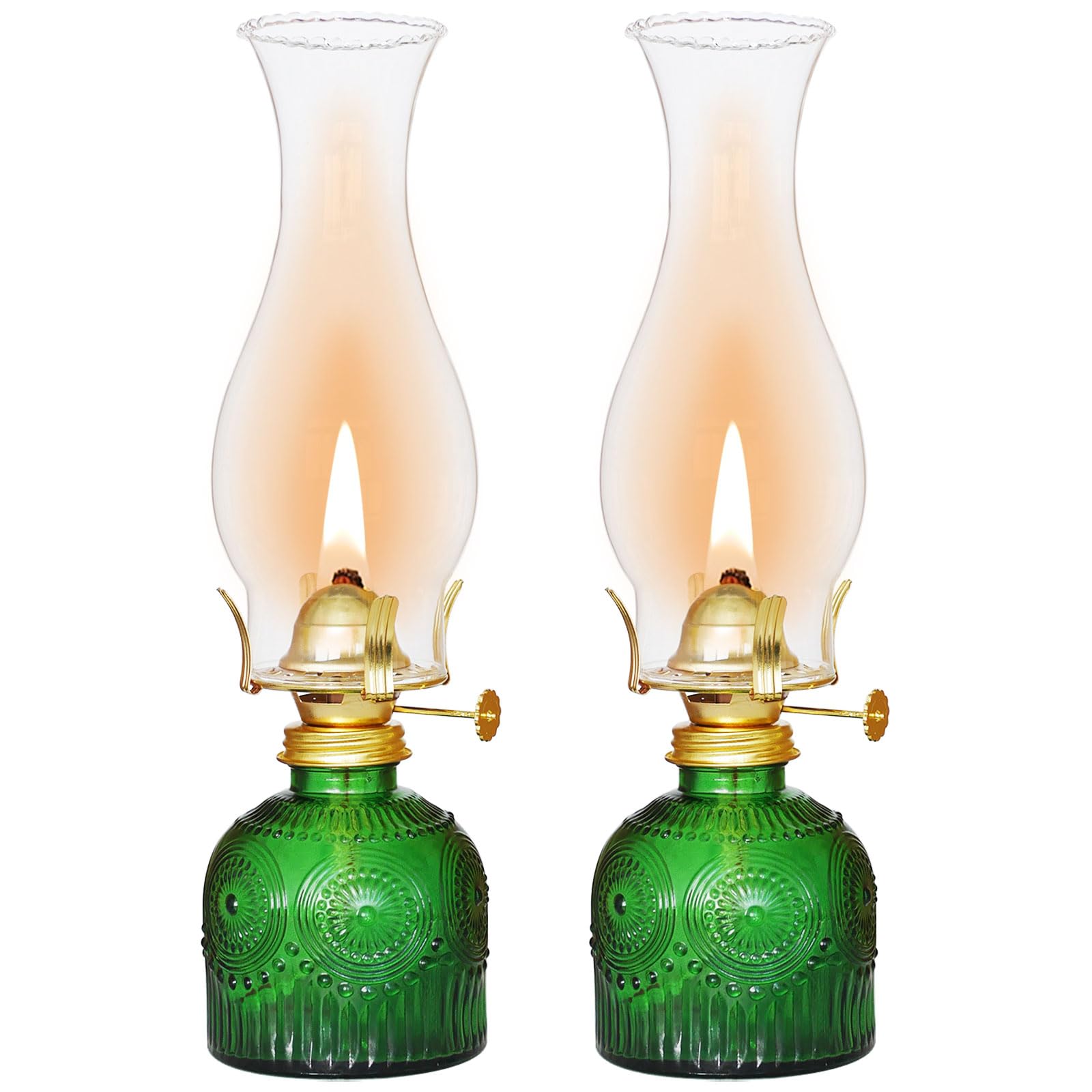 Gxfccyxt 2 Pieces Oil Lamps For Indoor Use Jade Green Hurricane Lamp Classic Kerosene Lamp Lantern Vintage Oil Lantern Decorativ