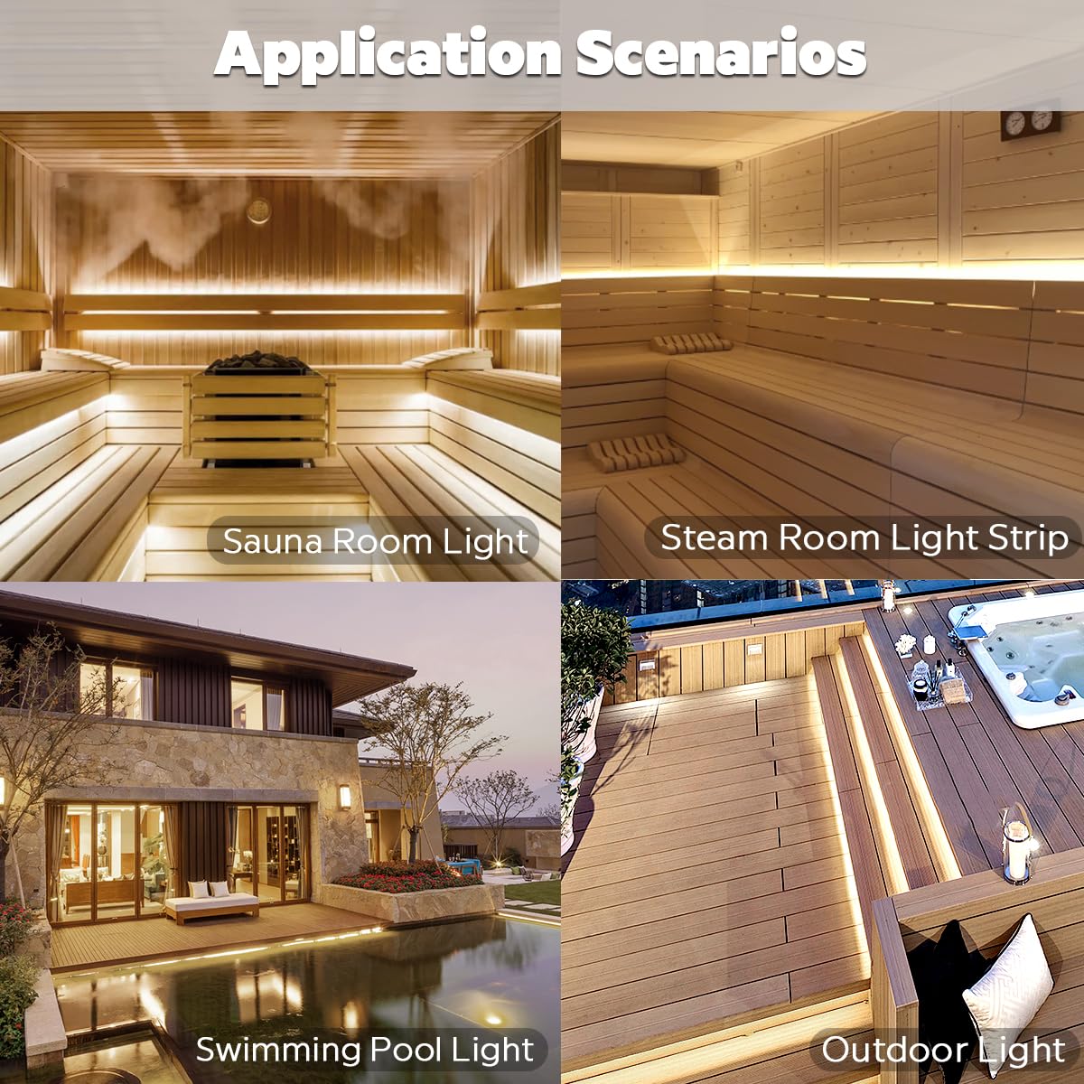 SLL HUT Sauna LED Strip Lights, 5m Heat Resistant, 4000K Natural White, IP68 Waterproof, Model FSLSAUNA-24V-120DW10