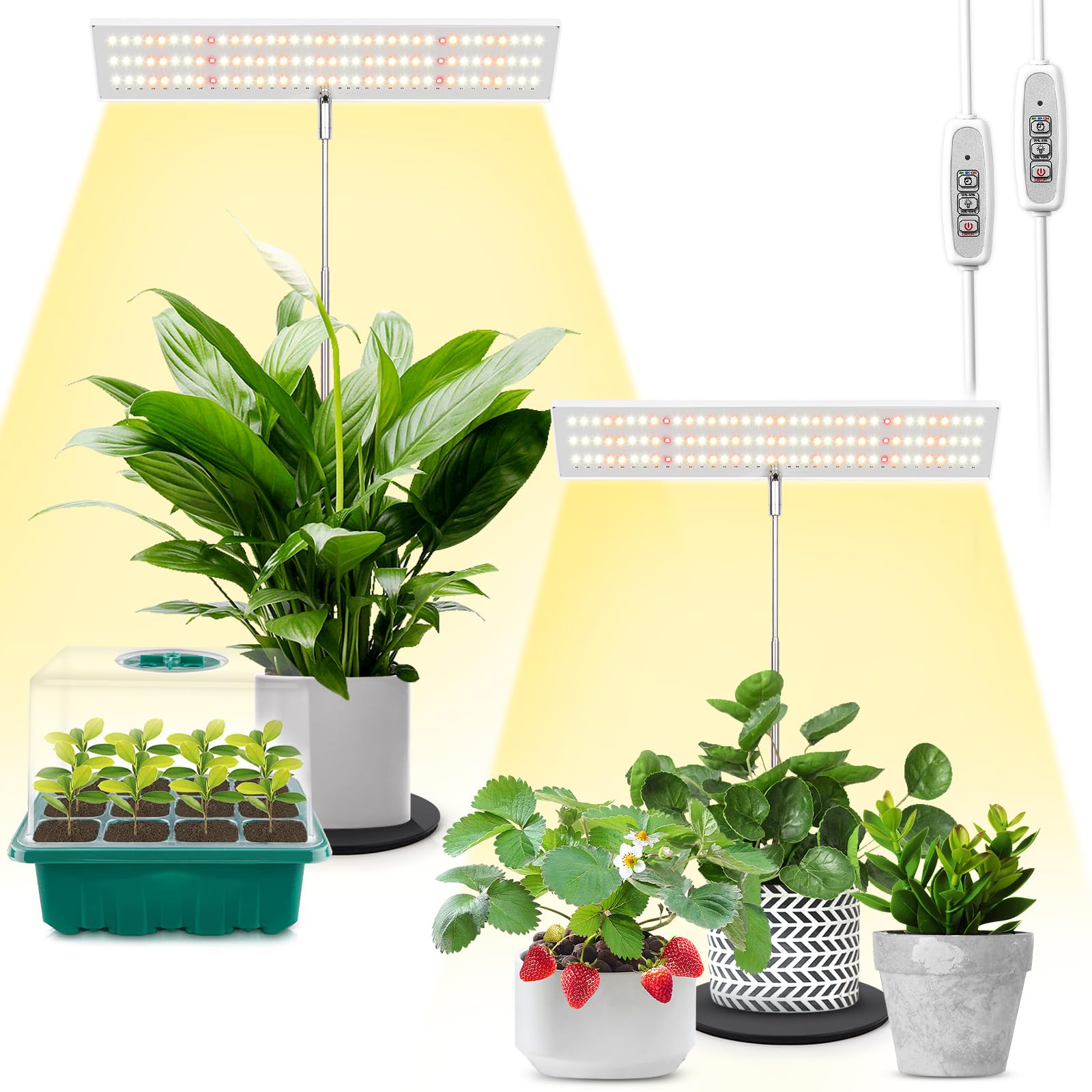 Lordem Grow Light For Indoor Plant, Full Spectrum Led Plant Light, Height Adjustable Growing Lamp With Auto On/Off Timer 4H/8H/12H, 4 Dimmable Brightness, Ideal For Home Desk Plant Lighting, 2 Pack
