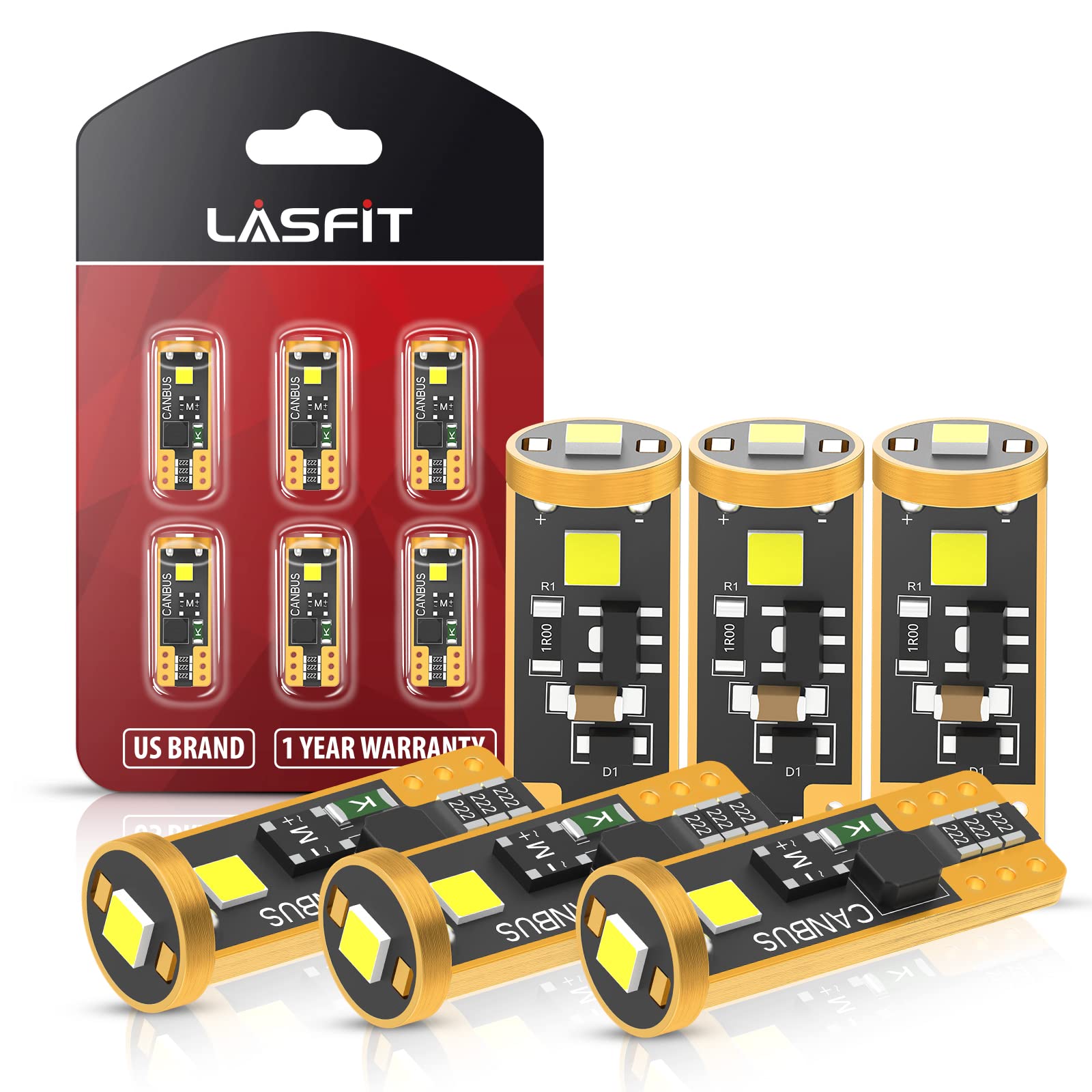 LASFIT 194 LED Bulb, T10 168 2825 W5W Replacement, Super Bright, 6000K White, Pack of 6