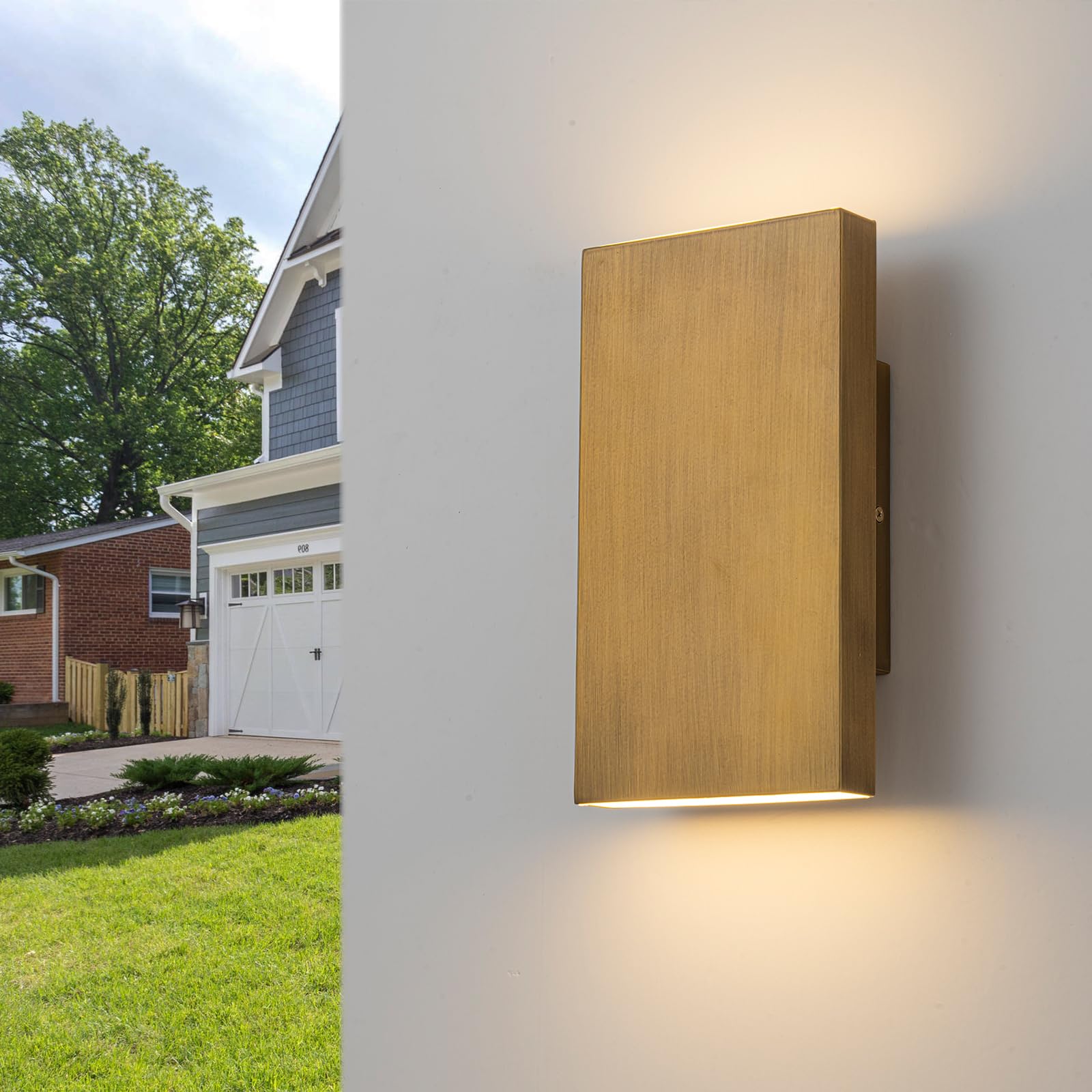 Zicbol Handmade Gold Up And Down Outdoor Wall Lights 10 Led Patio Wall Light Fixture Rectangle Exterior Lighting Fixtures For House  Porch Entryway Front Door Patio Garage (10W  3000K/4500K/6000K)