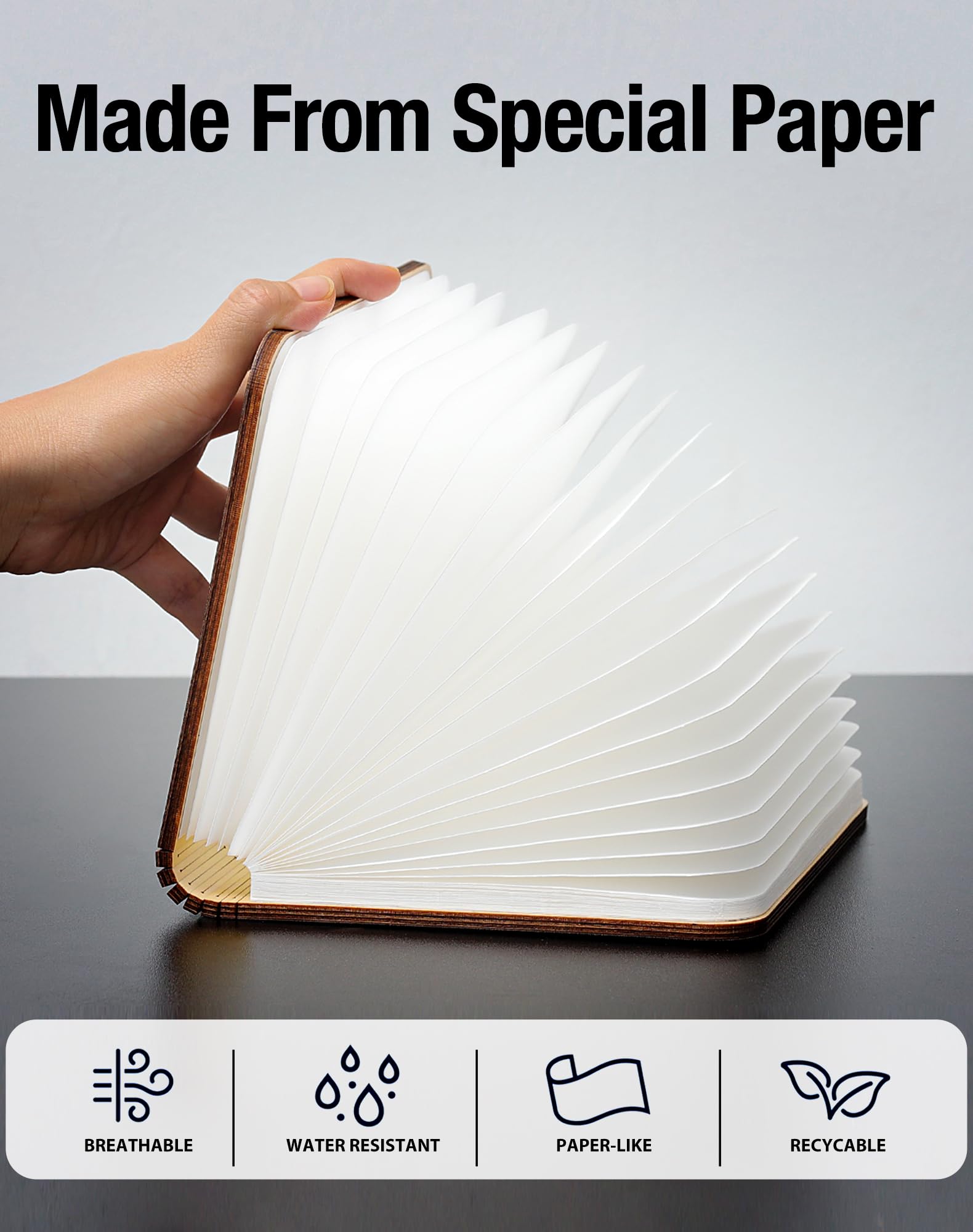 ZBOLE Wooden Book Lamp - 8.3 Inch LED Ambient Lighting, Walnut Color, Large Size, Ideal for Book Lovers & Teacher Appreciation Gifts