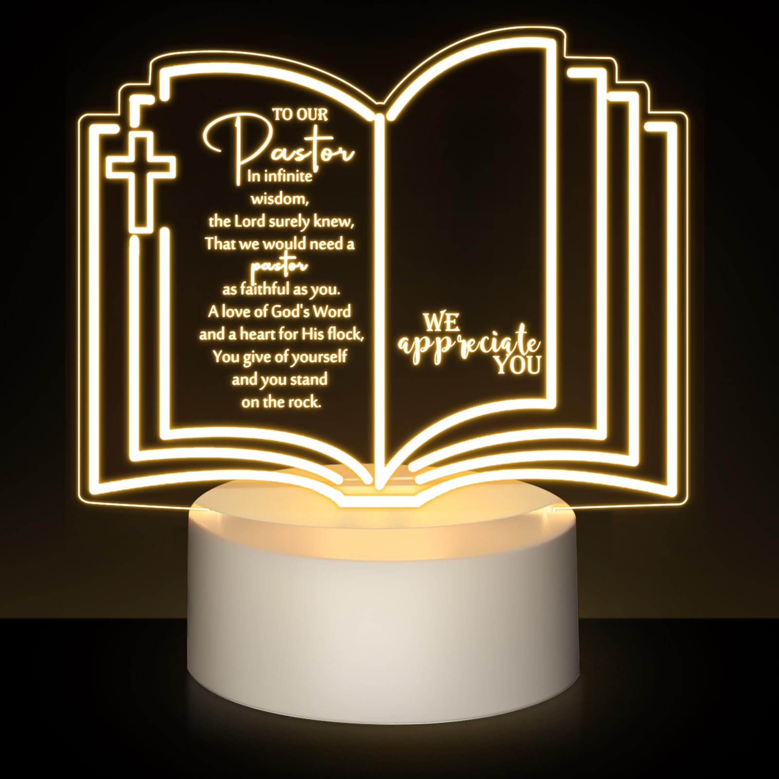 Kosiz Acrylic LED Night Light for Clergy Appreciation, 5.9x5.1 inches, White