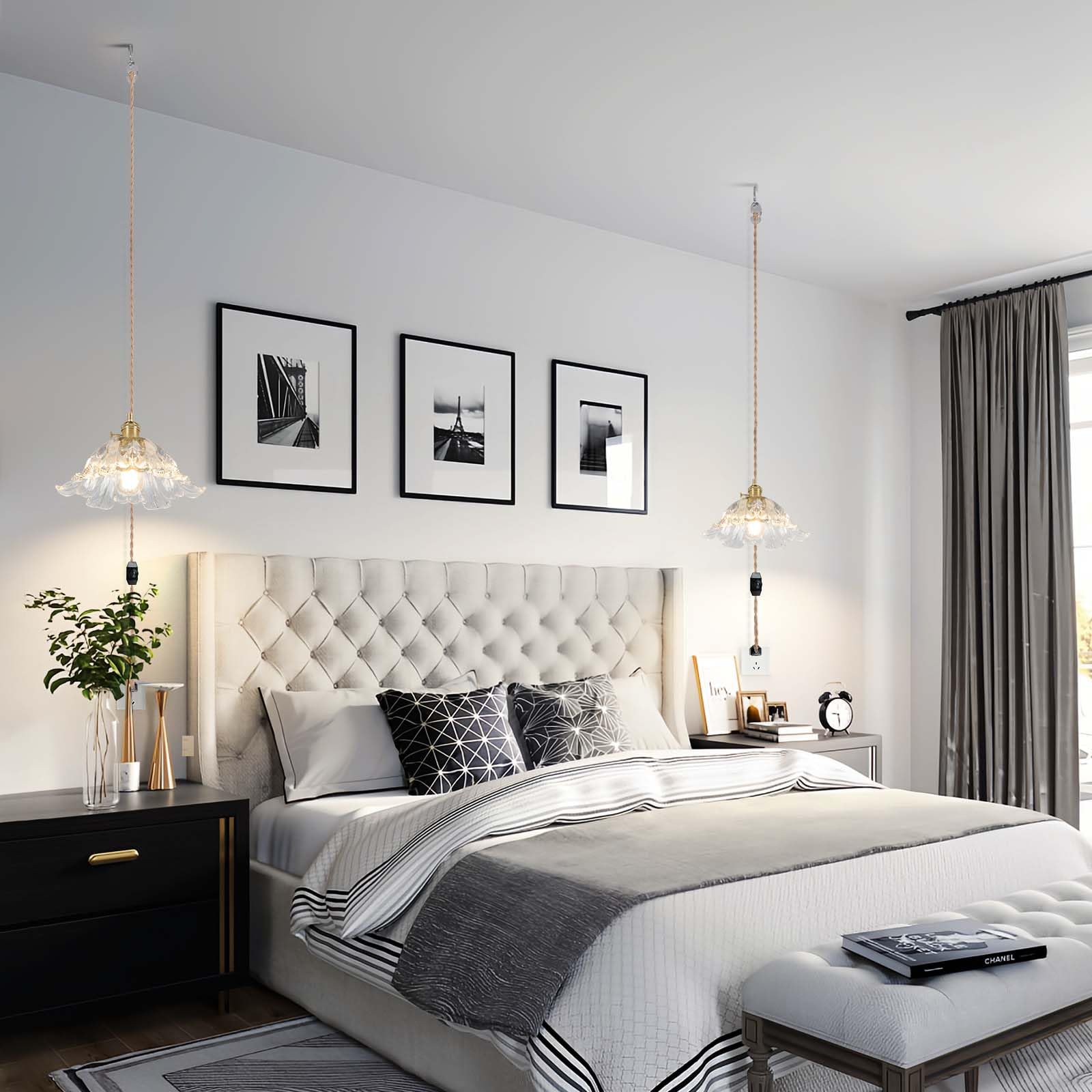 Loiogohot Plug In Pendant Light Fixtures Hanging Light Fixture Flower Transparent Glass Pendant Light 11 Inch E26 Pendant Lighting For Kitchen Island  Bedroom  Dining Room  Living Room