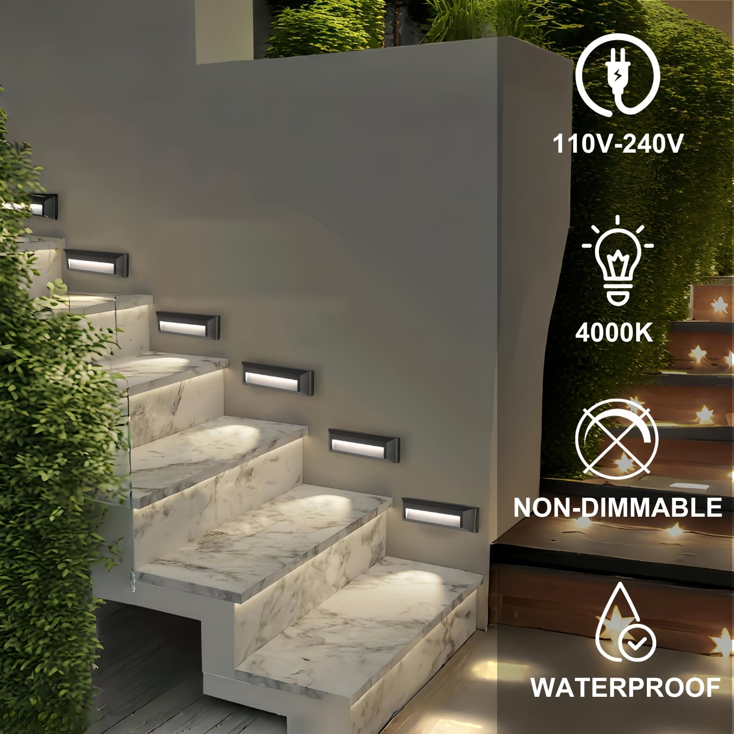 ZONK LED Step Lights, Waterproof IP65, 2W 4000K, Easy Install, 3 Pack, Black, Model ZK2302B-3PK