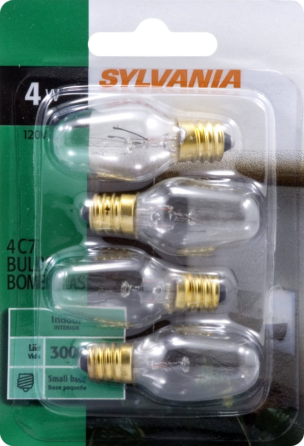 LEDVANCE SYLVANIA C7 Incandescent Light Bulb 4W Candelabra Base 15 Lumens 2850K Clear Glass 4 Pack Model 13549