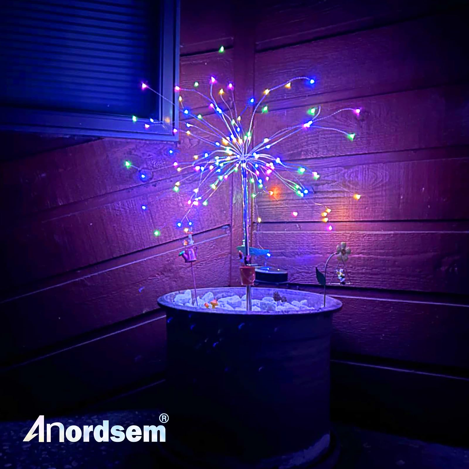 Anordsem Solar Christmas Lights Outdoor - Waterproof LED Sparklers, 2 Pack 120 LEDs, Multicolor Copper Wire Fairy Lamp for Garden Decor