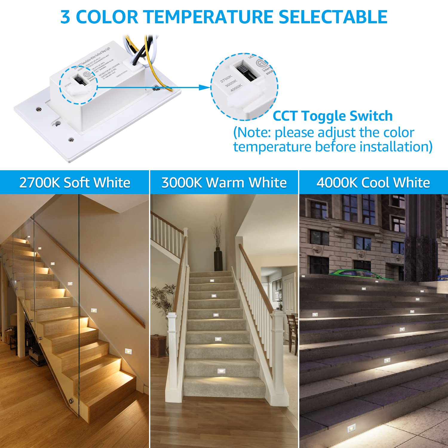 LEONLITE 3CCT LED Step Lights, Dimmable, 150LM, 2.5W, Indoor Outdoor, IP65, 4.72 Inch, Zinc Alloy,
