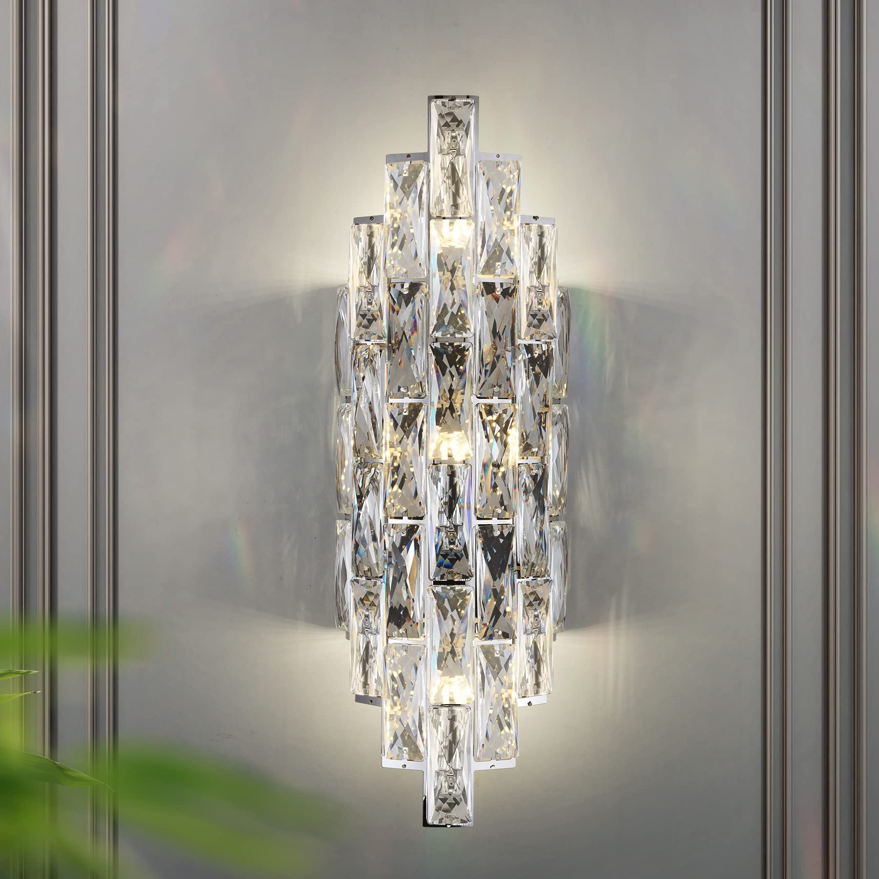 Modern Crystal Wall Sconces,Chrome Wall Light Fixtures, Luxury Indoor Wall Lamp,Crystal Vanity Wall Mount Lamps,Wall Lighting For Living Room Bedroom Bathroom Bedside Hallway Stairway Doorway Mirro
