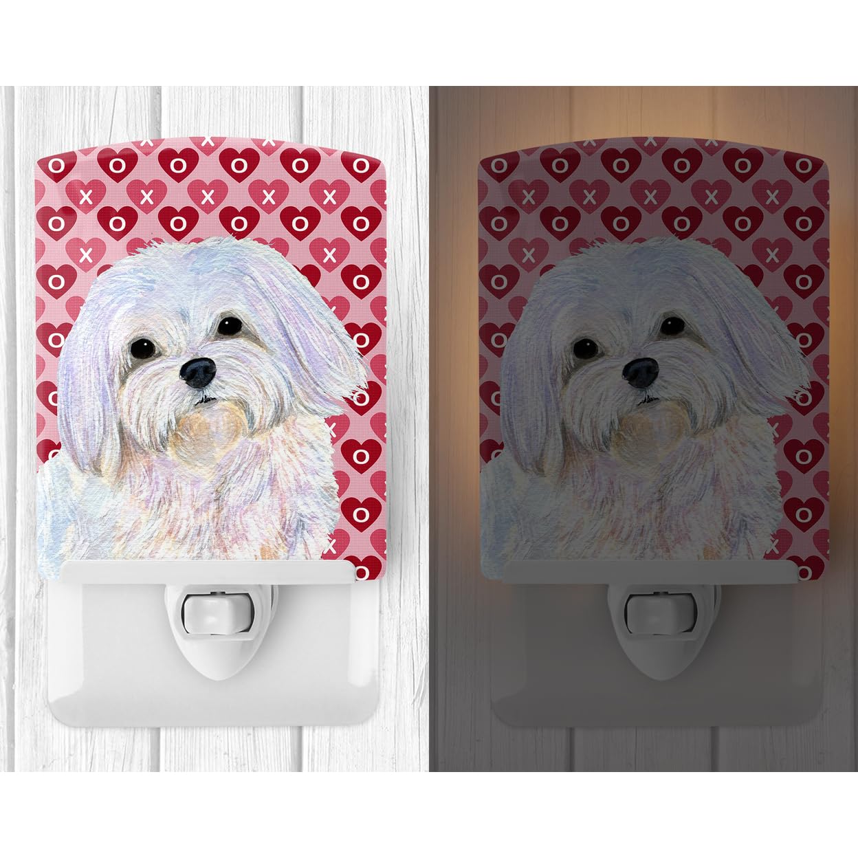 Carolines Treasures Ceramic Night Light, Maltese Hearts Design, 6x4x3in, UL-Certified, Multicolor, Model SS4482CNL