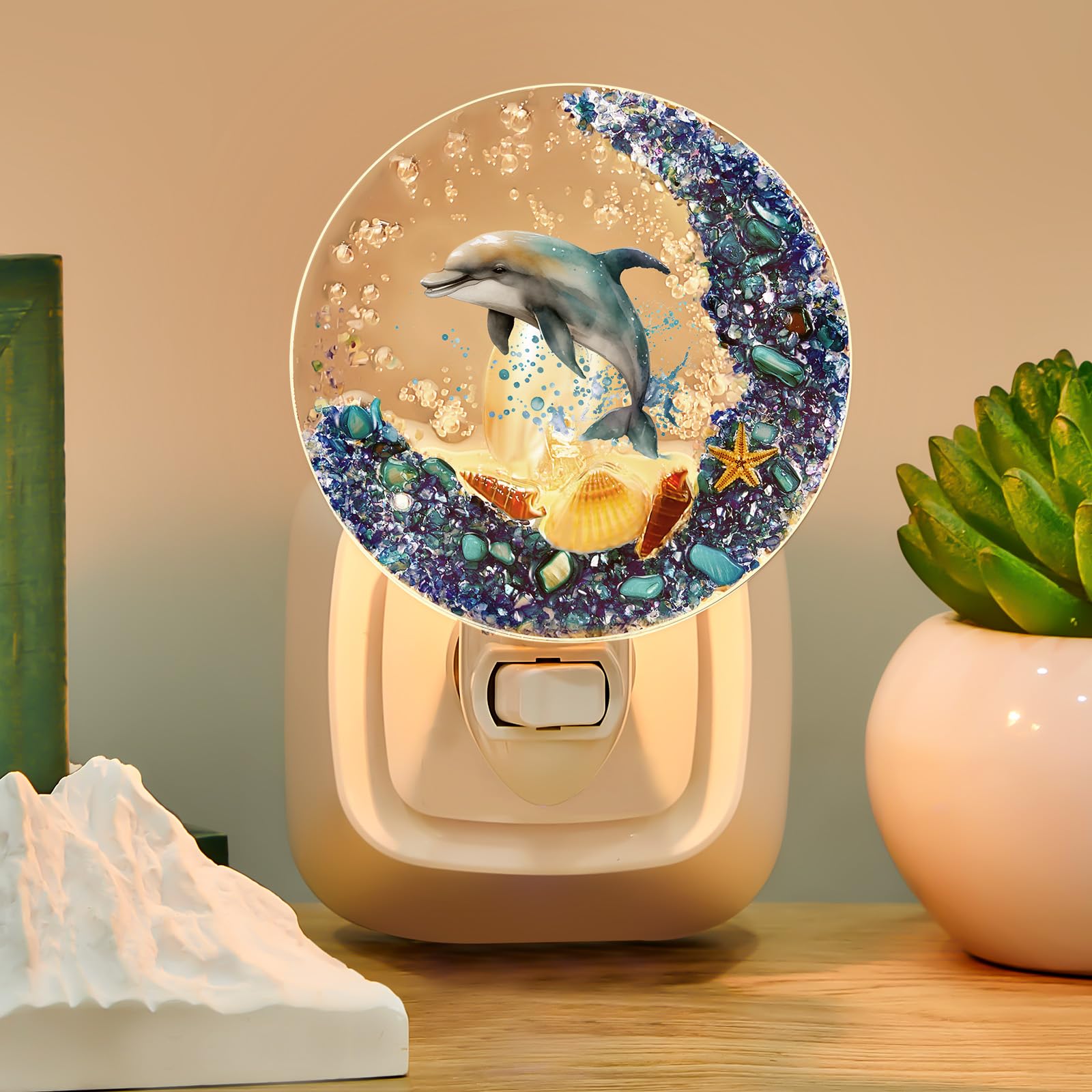 Hortsun Plug-in Seashell Night Light, Ocean Animal Design, Vintage Beach Lamp, Multicolor for Bedroom, Living Room, Bathroom