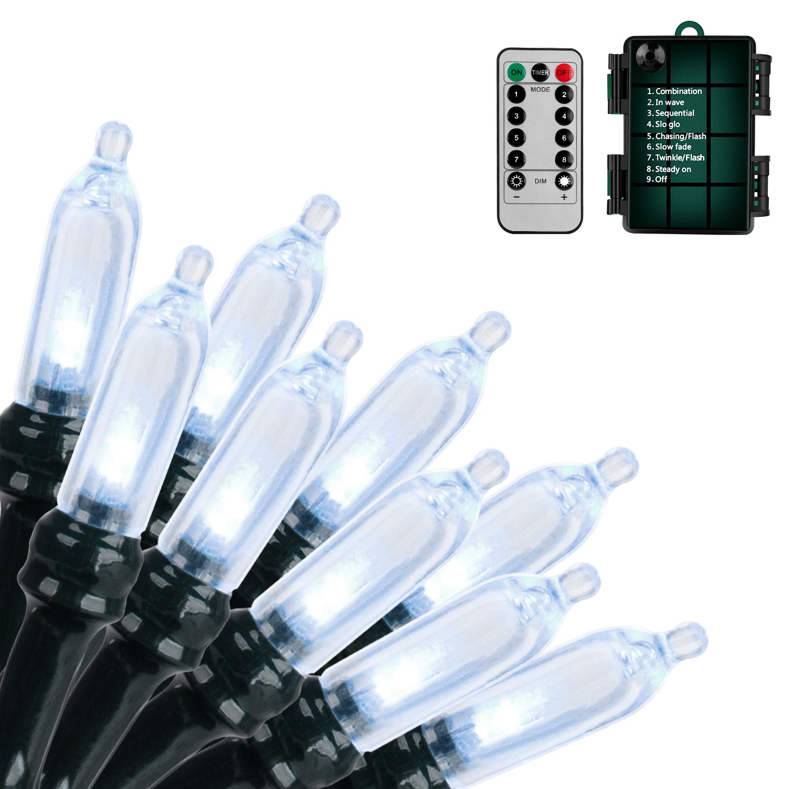 Koxly 18ft Battery Operated String Lights, 50 LED, Waterproof, Remote Timer, Cool White, Model JYLPT02