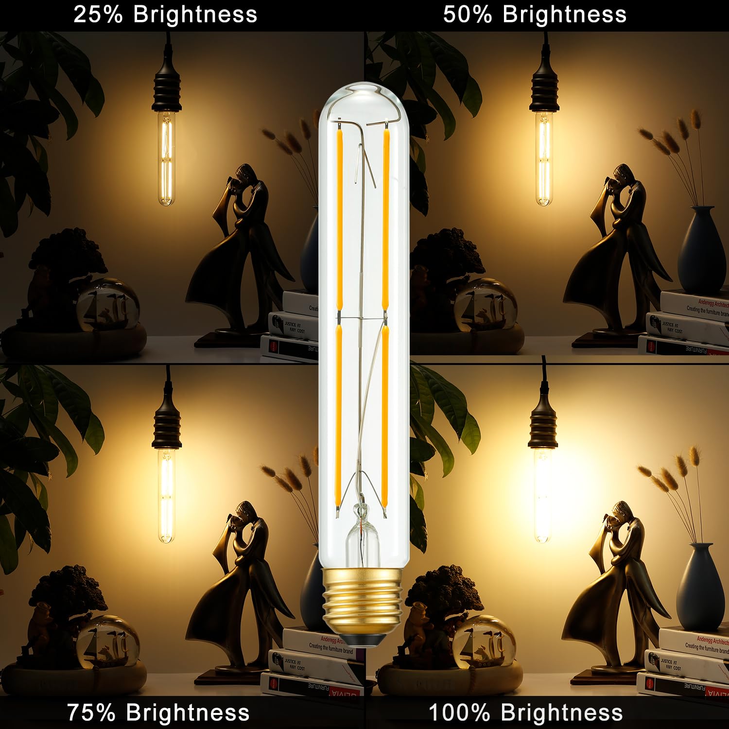 Arberlic 7.3 Inch T10 Led Bulb,6W Tubular Light Bulb Equivalent E26 Led Bulb 60 Watt Dimmable,Warm White 2700K,600Lm,Cri85+,Ac12