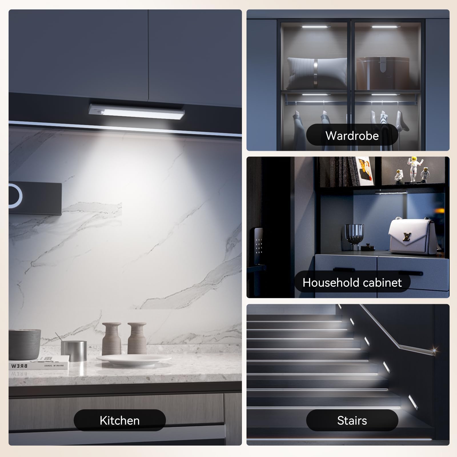 Under Cabinet Lighting  3 Color Magnetic Motion Activated Under Cabinet Lights  Rechargeable Closet Lights 1800Mah Battery Operated  Wireless Dimmable Under Counter Lights For Kitchen Hallway 2 Pack