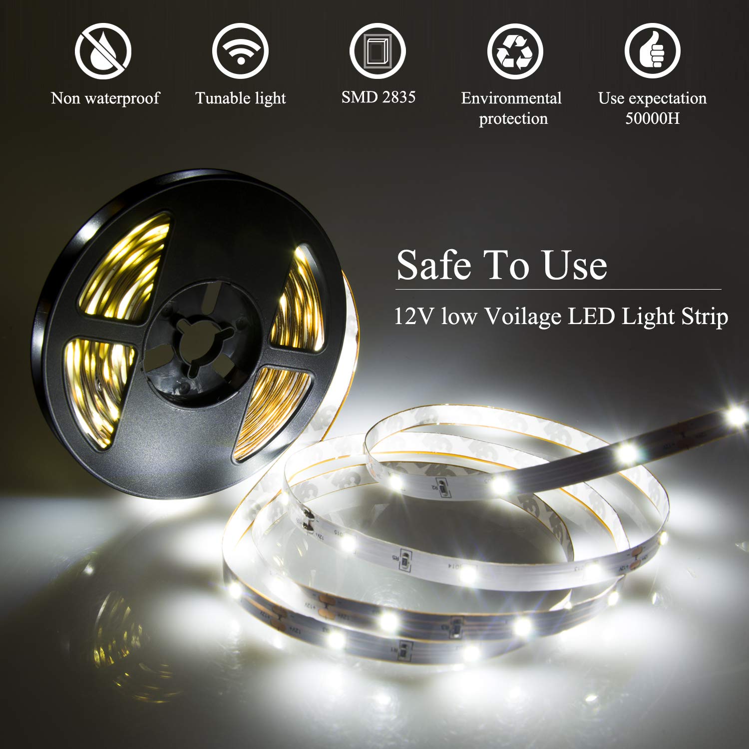 ollrieu LED Strip Lights 50ft Dimmable 6000K Flexible Lighting 450 LEDs White Plastic Model OL00102-01-US