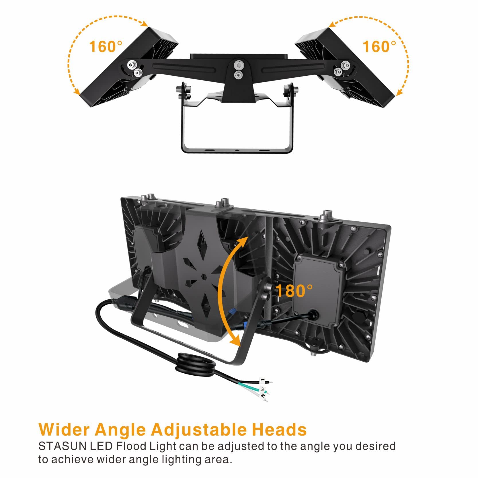 Stasun 150W Led Flood Light, 15000Lm Waterproof Security Light, 3000K Warm White, 3 Adjustable