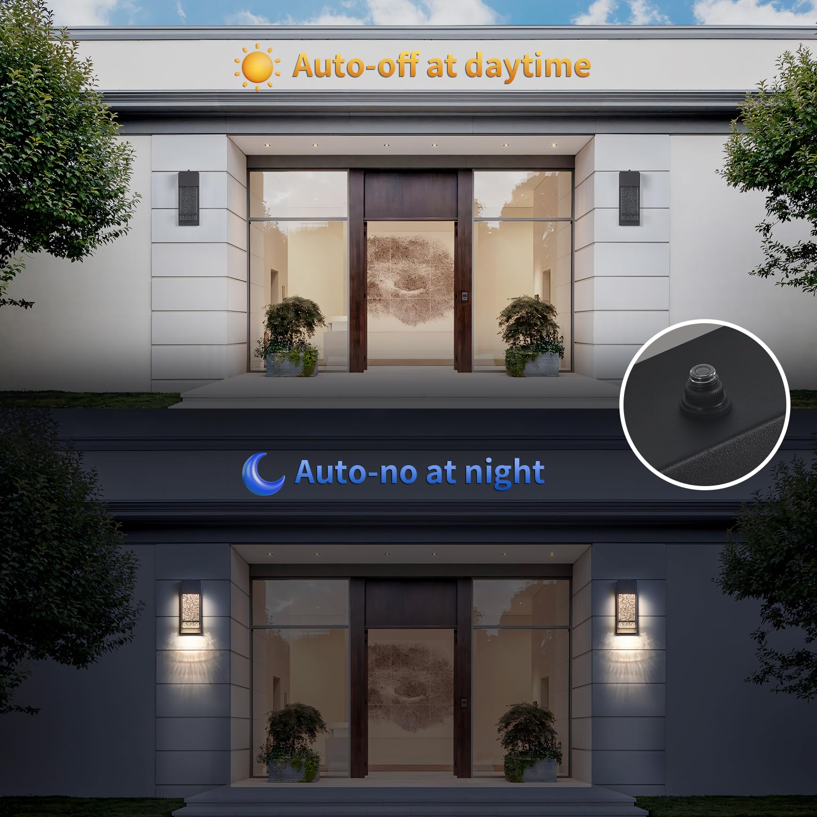 Yisuro Dusk To Dawn Black Wall Sconce With Crystal Bubble Led, Outdoor Lighting Fixture