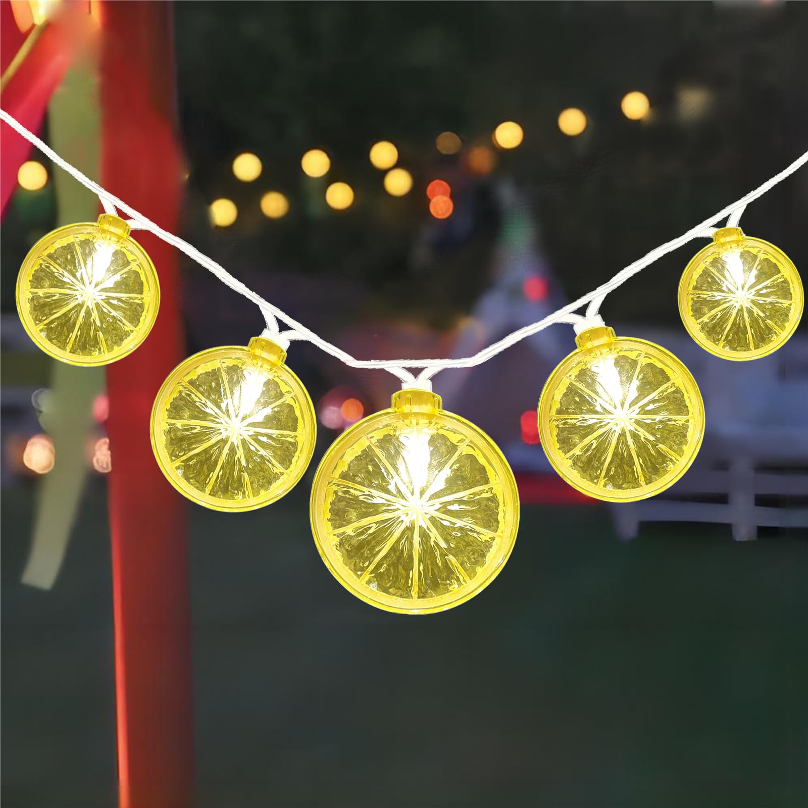 Pallerina 8.5Ft LED Lemon String Lights, 10 3D Lemon Shapes, Indoor/Outdoor Decor, Plastic, Yellow