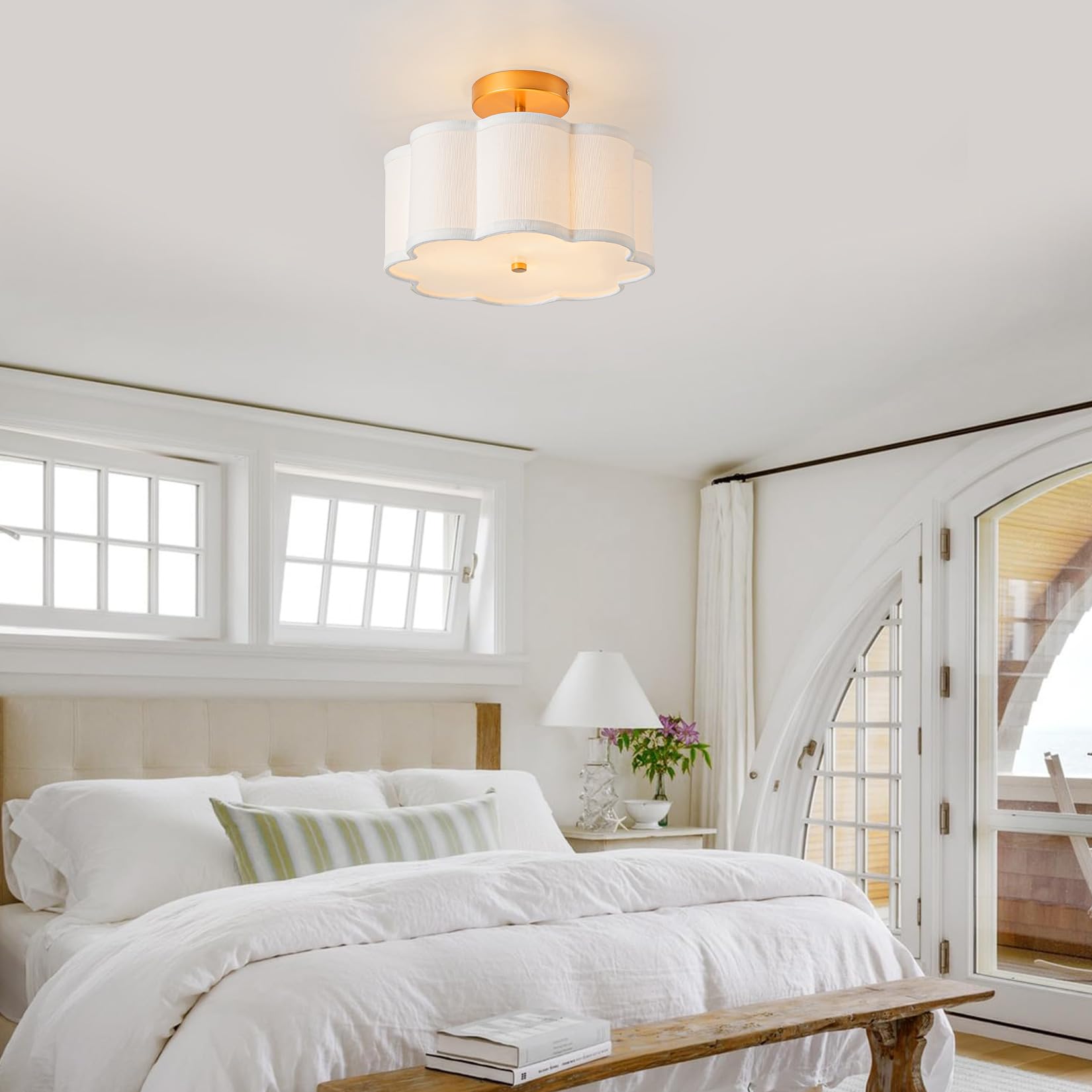 Bargeni Semi Flush Mount Ceiling Light,13-Inch Modern Ceiling Light Fixture,Gold Light Fixtures Ceiling Mount With Flower-Shaped