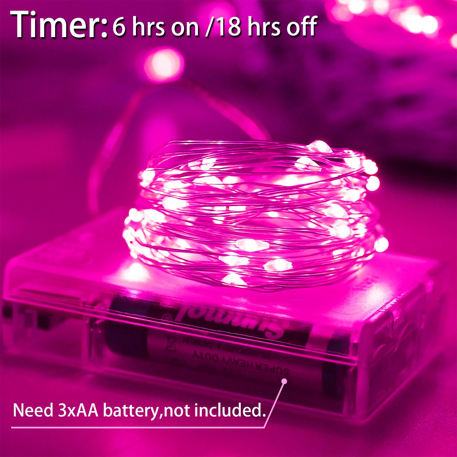 Yaozhou Valentines Day Pink Decorations Fairy String Lights, Battery Operated With Timer, 2 Pack 33Ft 100 Led Mini Battery Powered Lights, Mason Jar Waterproof Firefly Christmas Lights Diy Party