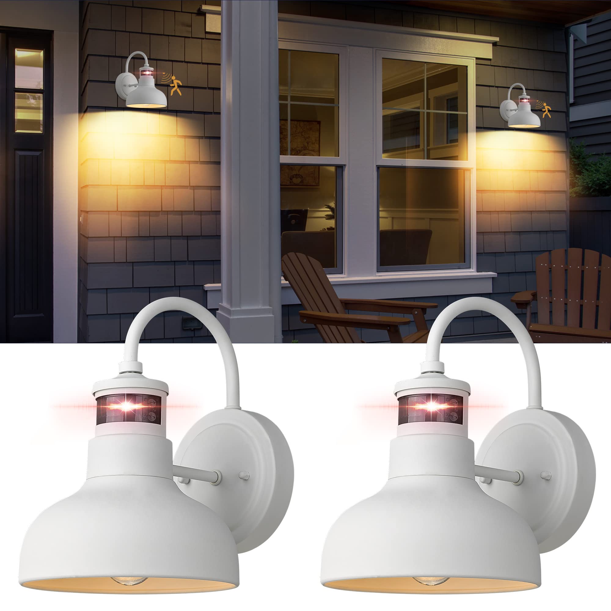 Seovix 2Pack 9&quot; Motion Sensor Outdoor Light Fixture, Dusk To Dawn Outside Front Porch Light With E26 Base Socket, Ip65 Waterproof Exterior Wall Lights For Porch, Garage, Patio, 2210Swh-2