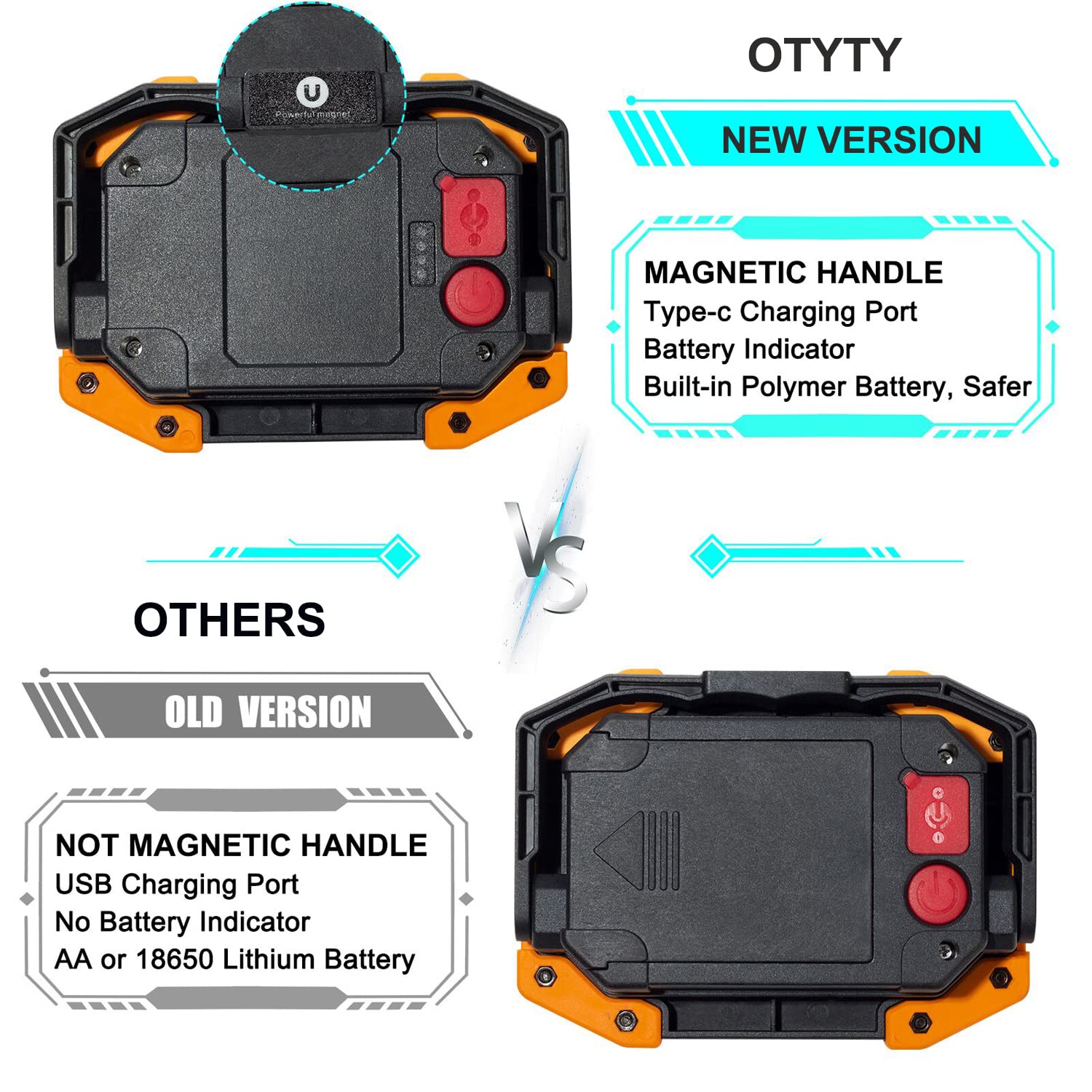 OTYTY LED Work Light - Rechargeable Portable Flood Light, Magnetic, Yellow, Model W840, 2 Pack