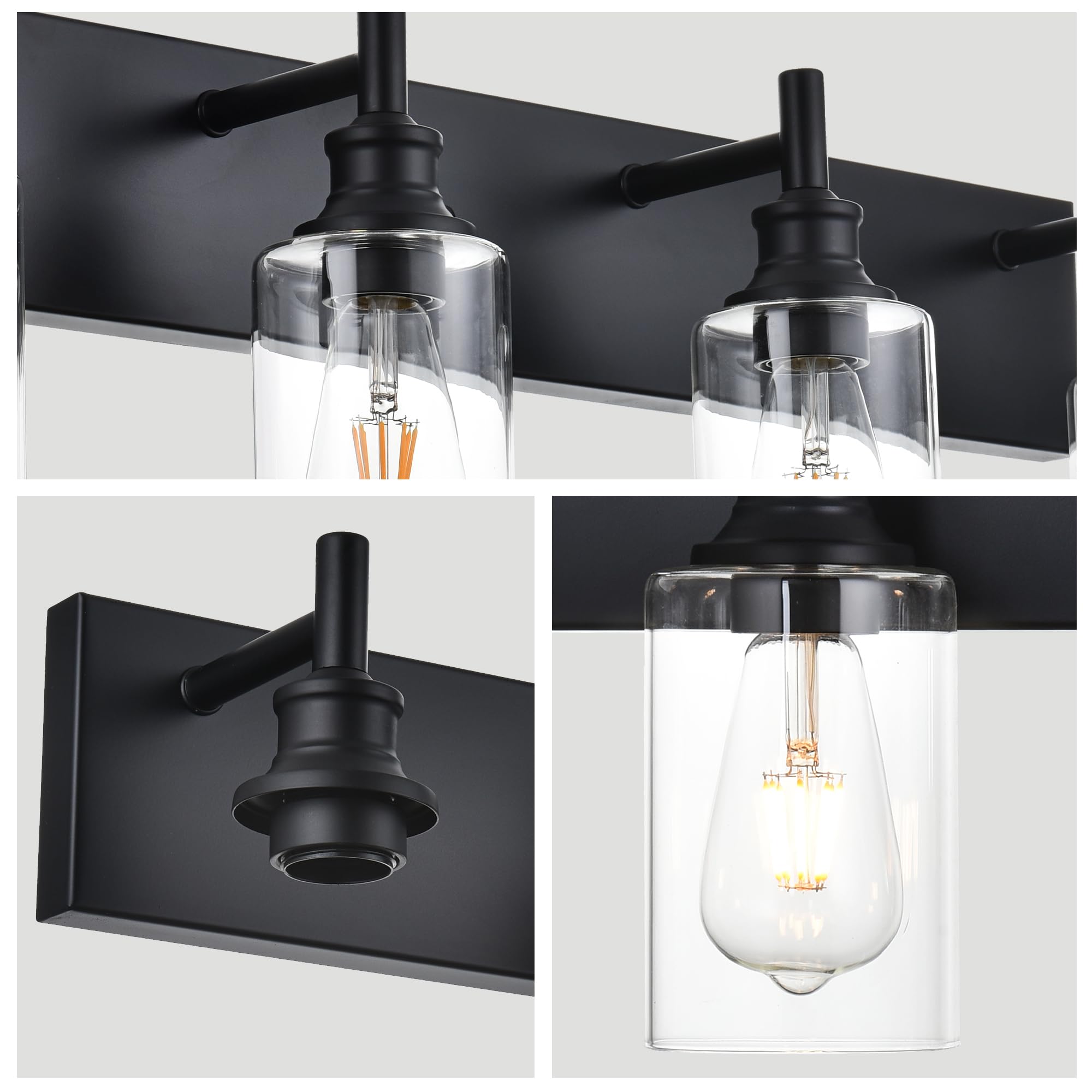 Wanluce 6-Light Black Iron Bathroom Vanity Lights with Clear Glass Shades, Farmhouse Wall Sconces for Bedroom and Living Room, Model 16111-6W-BL