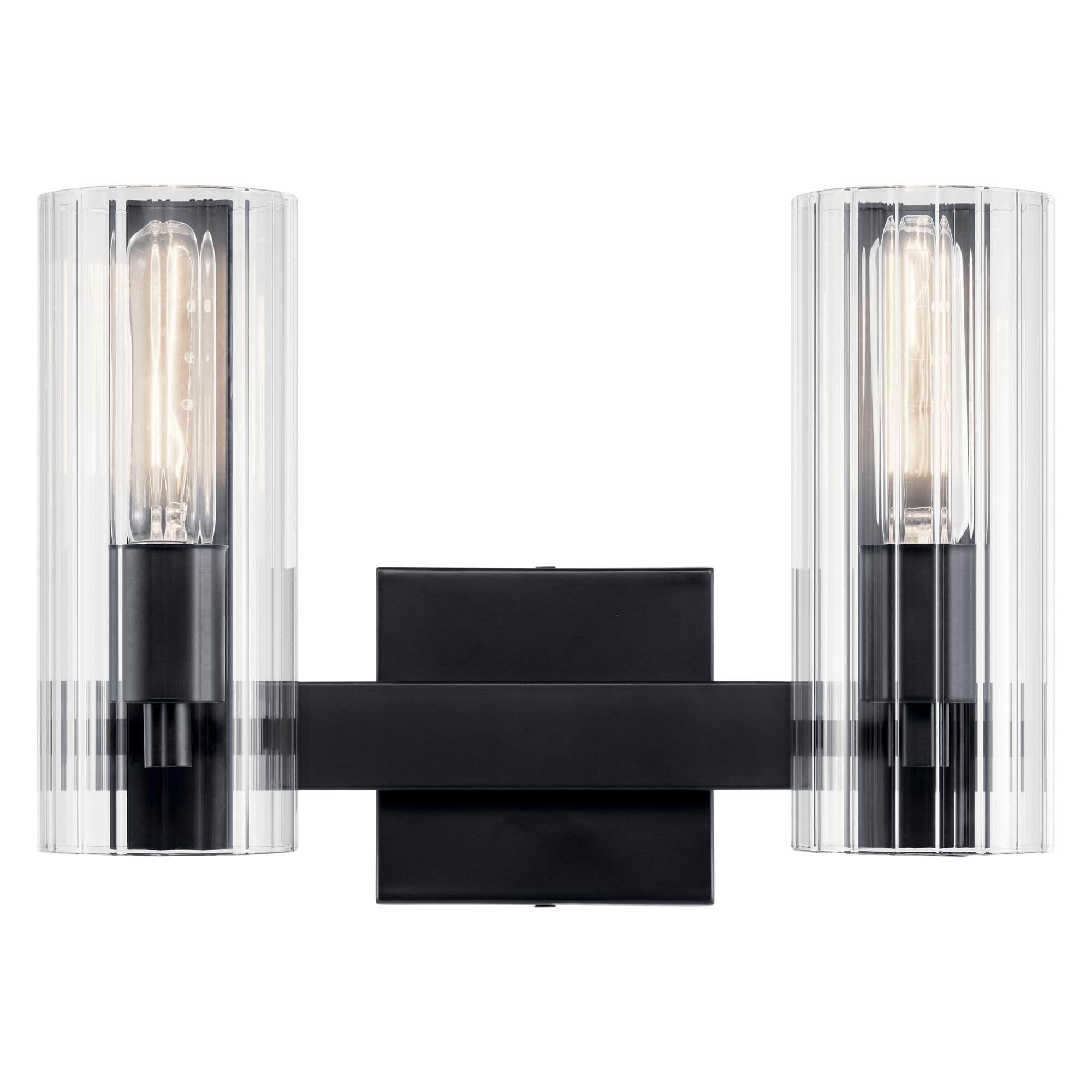 KICHLER Jemsa 2 Light Vanity, Modern Light with Clear Fluted Glass in Black for Bathroom or Powder Room (9.75 x 13.75), 55167BK