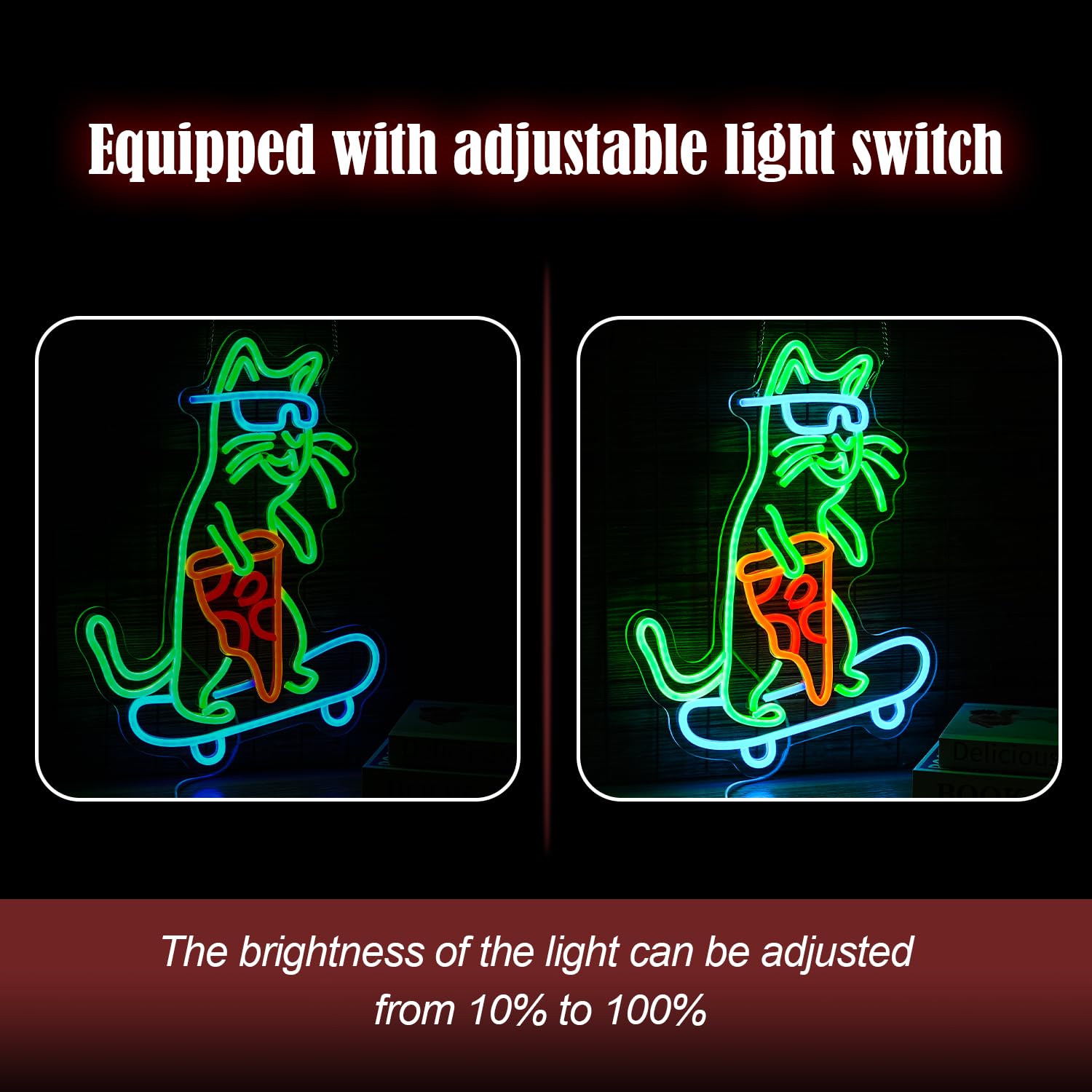 LIUOZHTEA Neon Cat Sign LED Wall Decor, Dimmable USB Light, 16.7inx12.2in, Acrylic, Green Blue Yellow Red