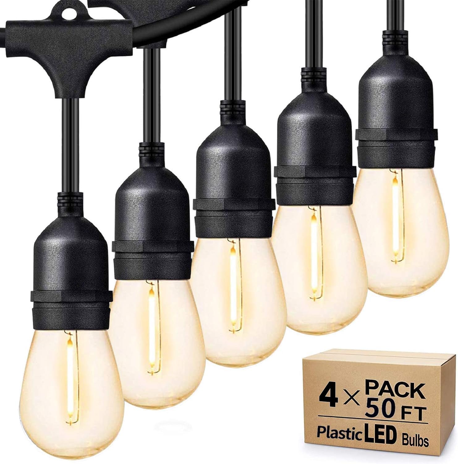 Svater Outdoor String Lights 200 FT, E26 Socket, 64pc S14 Shatterpoof Bulbs, 1 Watt Dimmable 2700K Warm White, IP65 Waterproof C