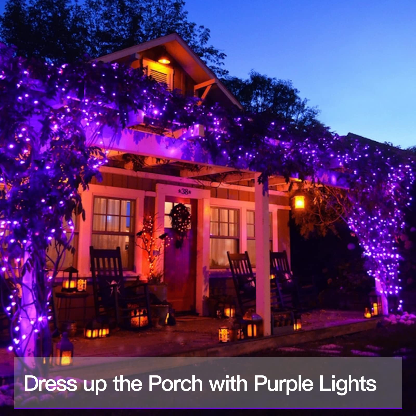 Suddus Halloween String Lights Solar Powered, 2 Pack Total 66Ft 200 Led Purple Solar Lights Outdoor Waterproof, 8 Modes Purple Halloween Lights For Porch Tree Garden Patio Yard Party Decorations
