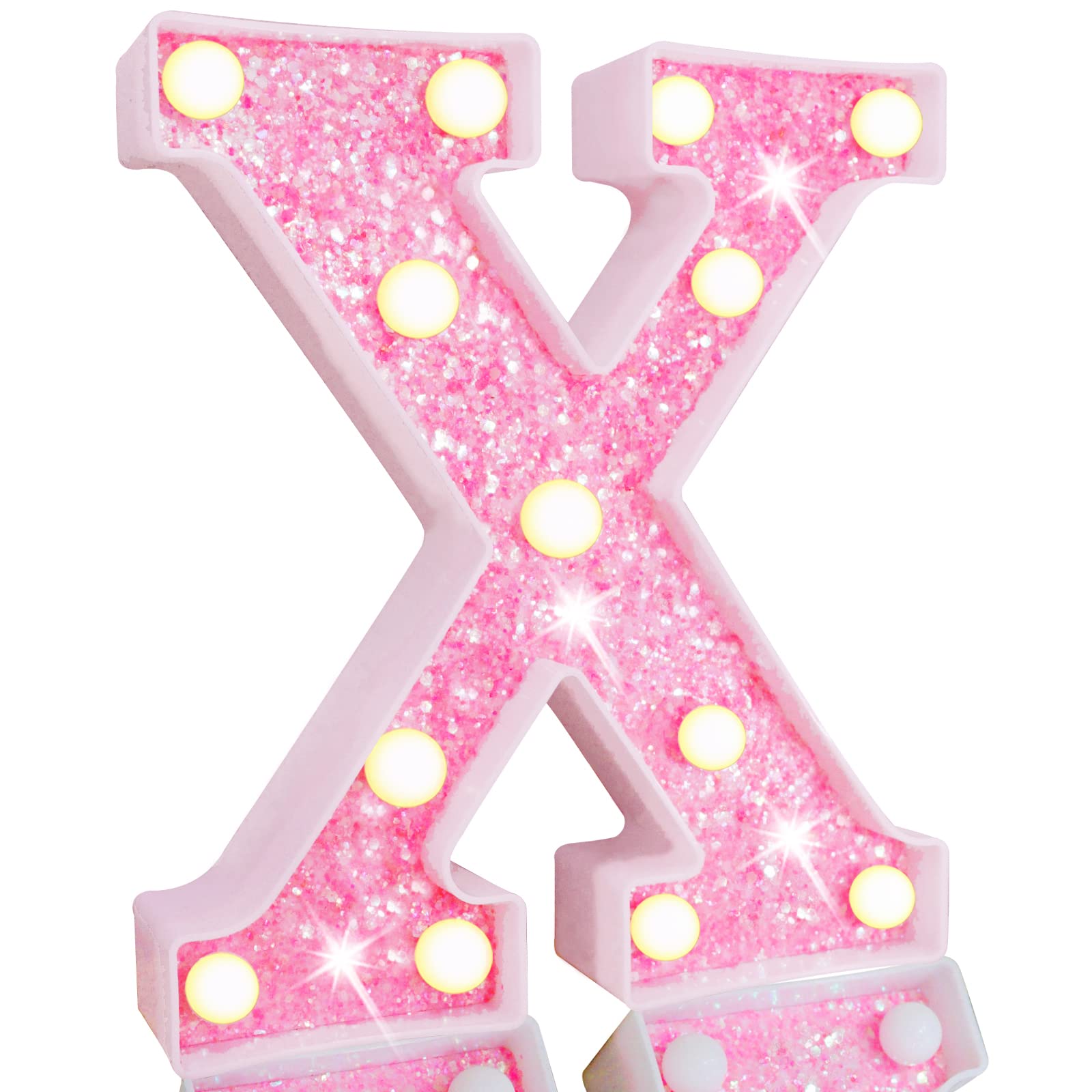 Pooqla Led Marquee Letter Lights, Sequin Pink Battery Powered Sign For Parties & Home Decor, Pink Letter X