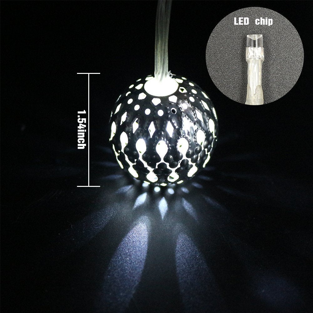 TORCHSTAR 10ft LED Christmas String Lights - Battery Operated, 20 Hollow Balls, White, 2 Work Modes, Holiday Decorative Lighting