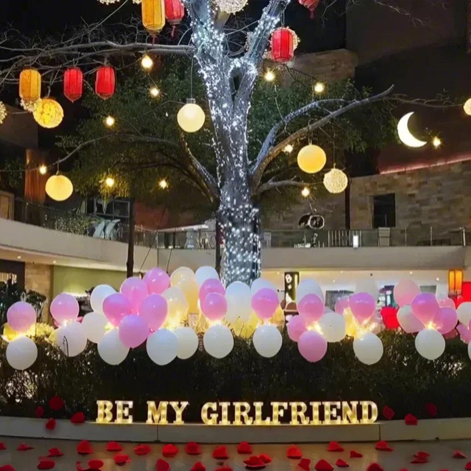 Ifncpf Be My Girlfriend Light Up Letters Proposing Decorations Set Includes 14 Led Light Letters And 1000 Rose Petals ValentineS Day Ornaments
