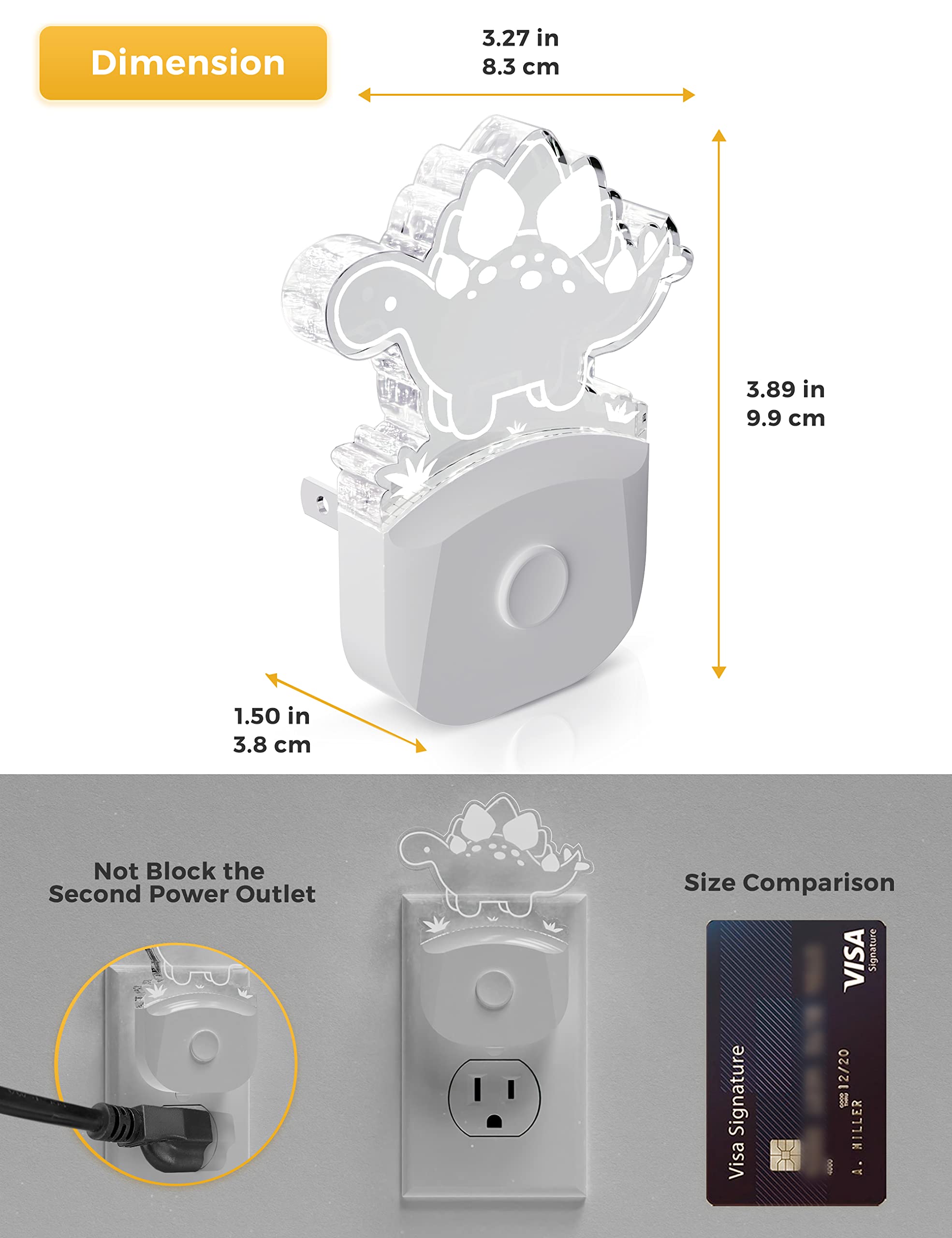 Lohas Dinosaur Night Light For Boys, Kids Nightlight Plug In, Dusk-To-Dawn, Stegosaurus Led Night Lights Plug Into Wall, Rgb+Sof