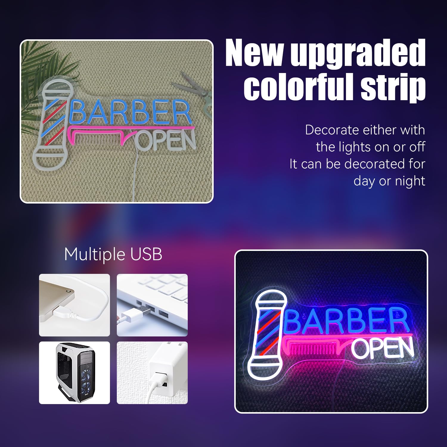 Ineonlife Barber Open Neon Sign Accessories Light Up For Wall Decor Modern Led Sign For Barbershop Small Acrylic Art Decor For H