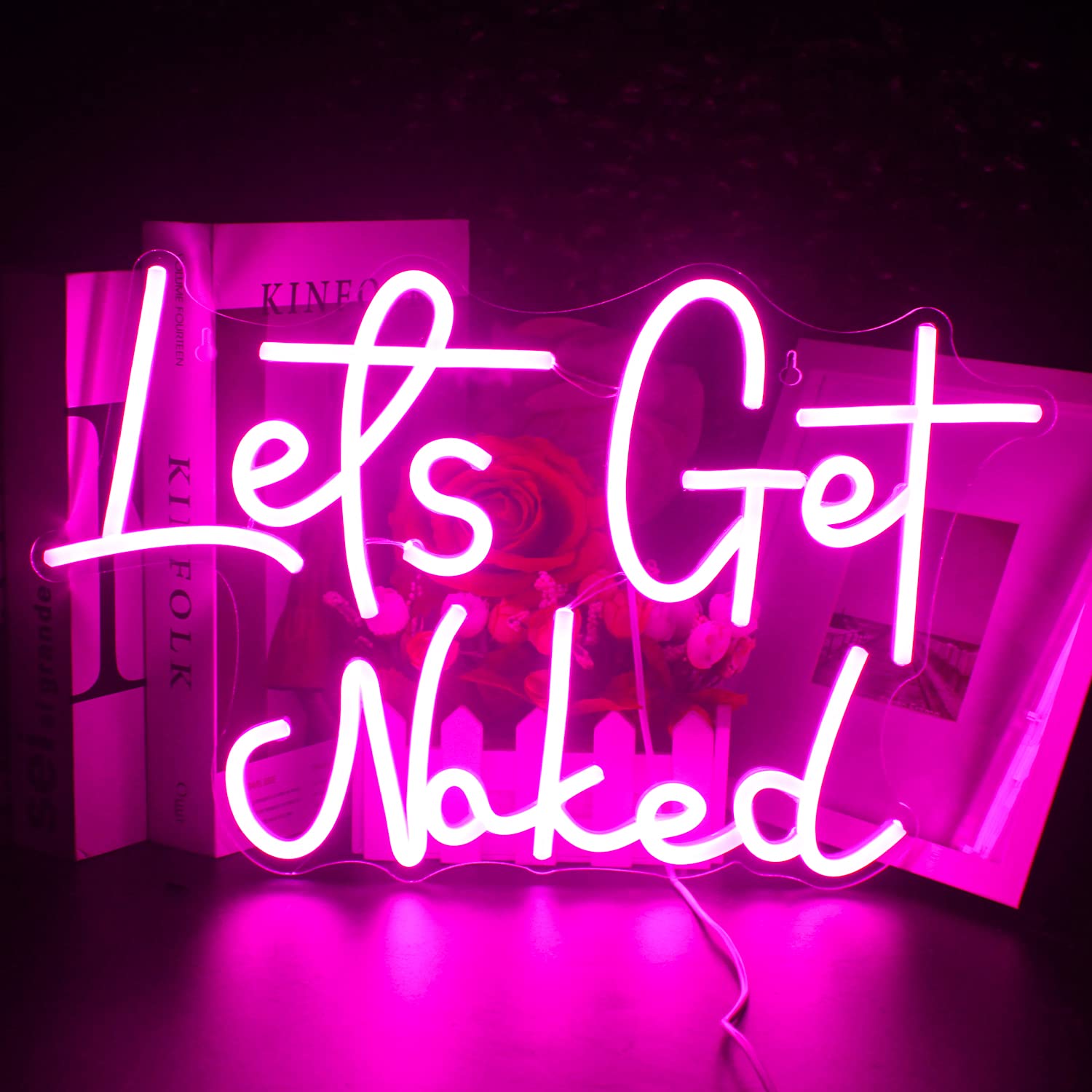 Looklight Neon Sign - Lets Get Naked Bathroom Wall Decor, USB Powered LED Light, Naked Color