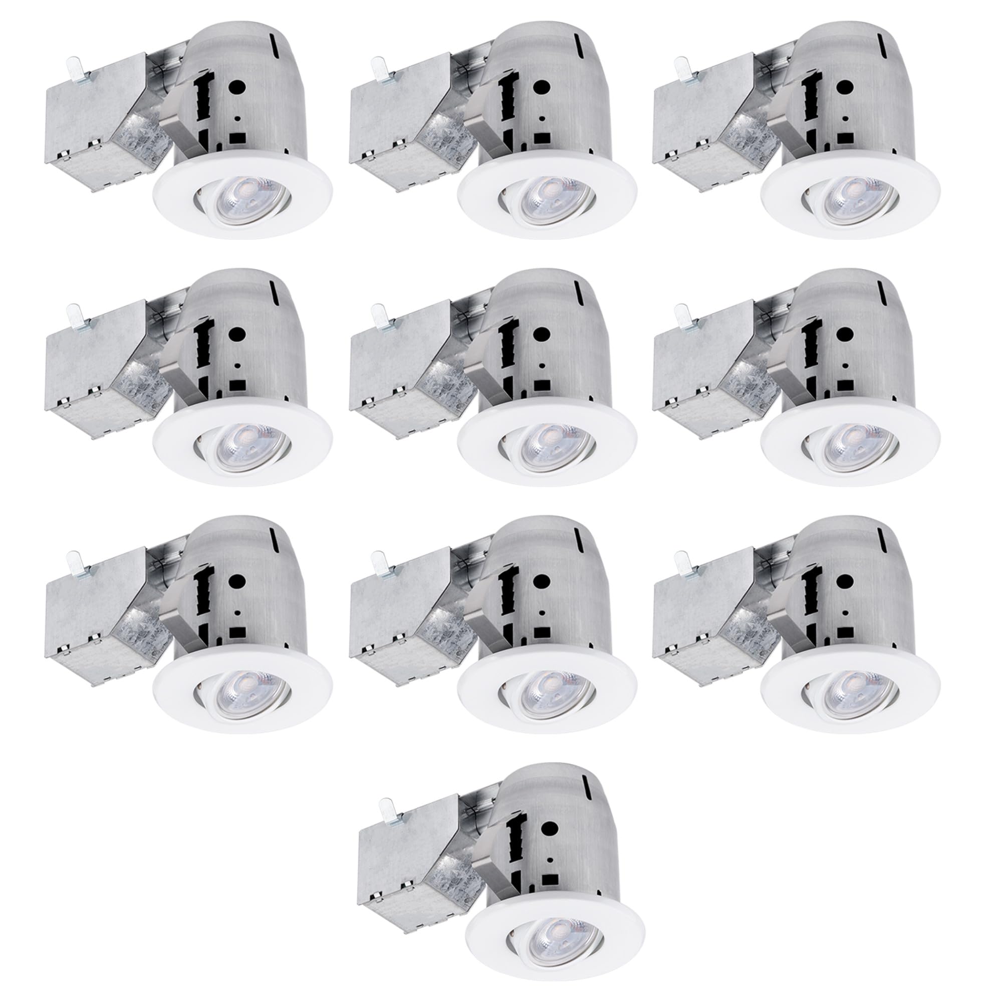 Globe Electric 3 LED IC Rated Swivel Round Trim Recessed Lighting Kit 10-Pack, White Finish, Easy Install Push-N-Click Clips, Bu